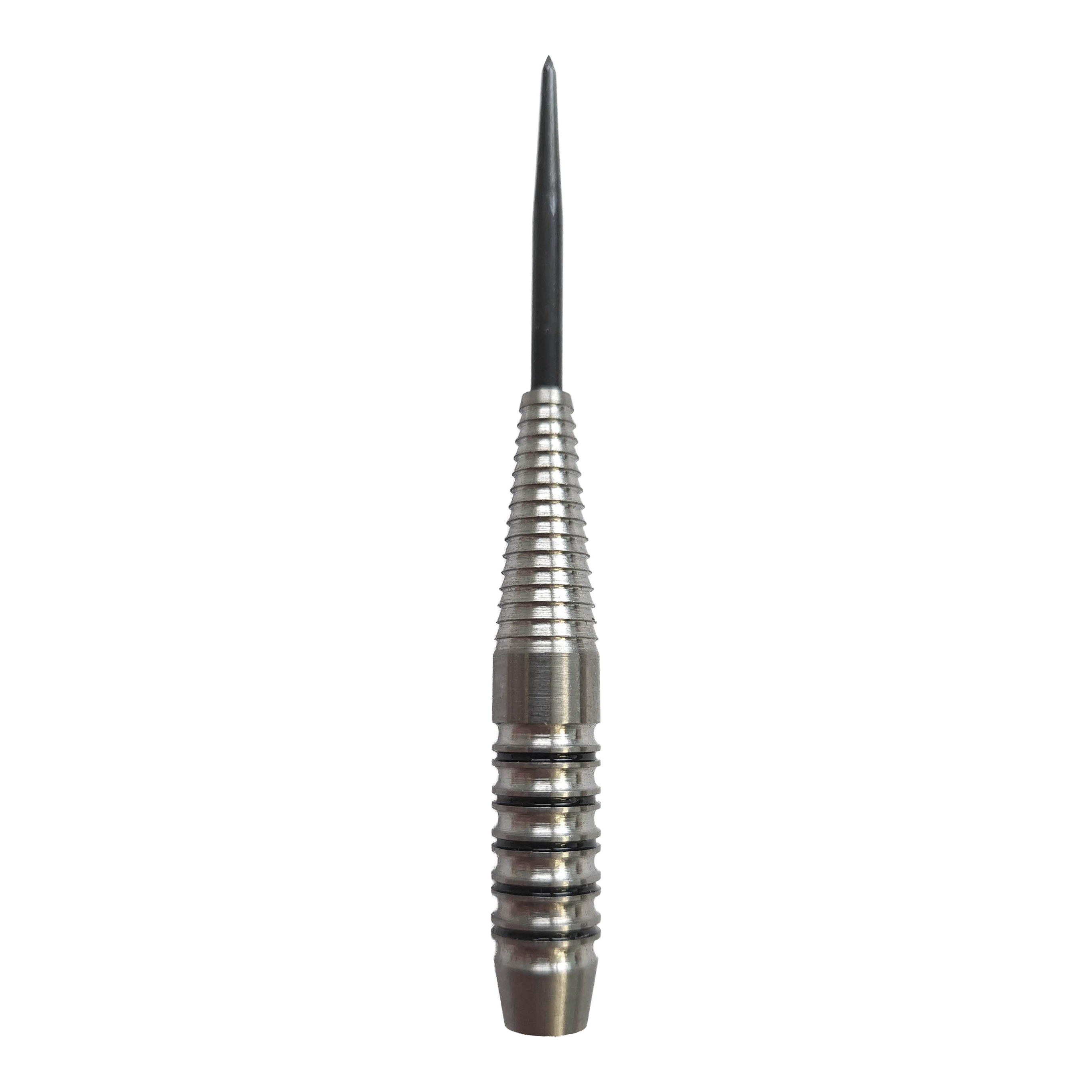 Das Bild zeigt die McDart Black Ring Shark Steeldart-Barrels mit einem Gewicht von 24g. Die Oberfläche ist besonders griffig gestaltet.
