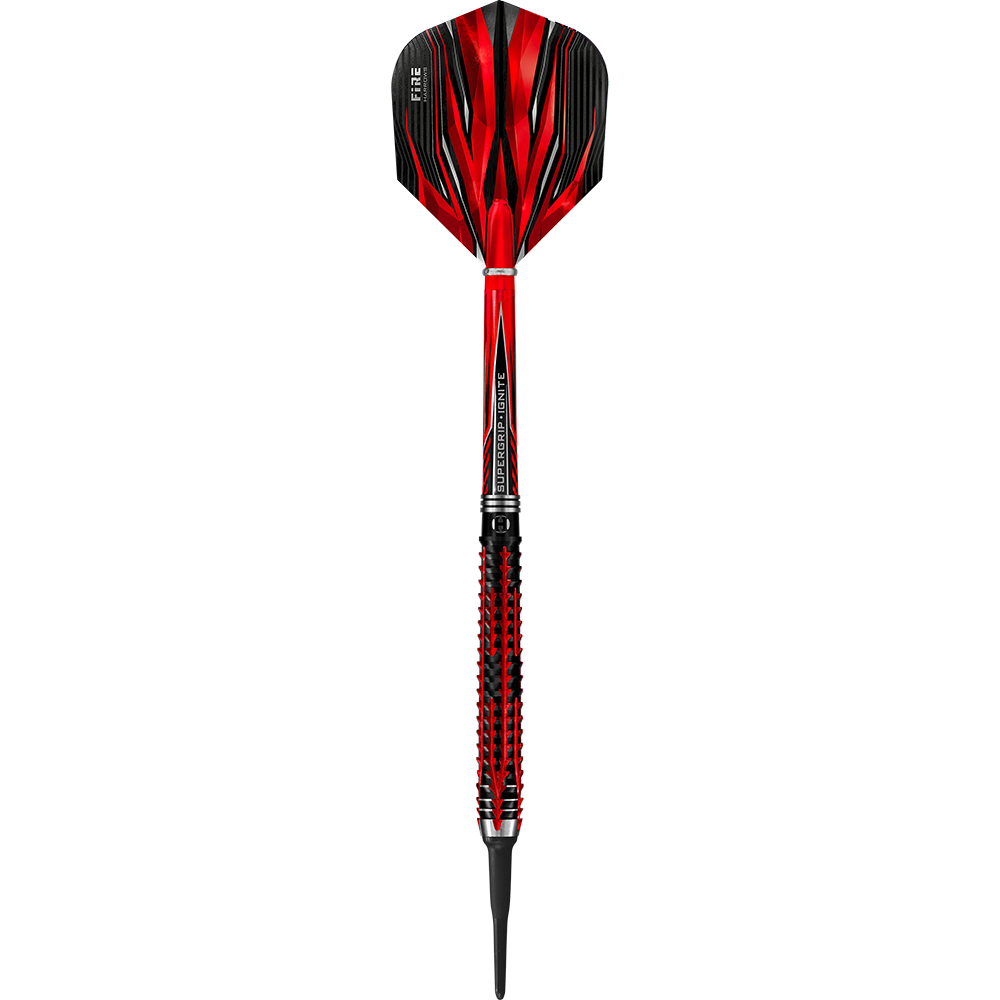 HA27071_Harrows_Fire_Inferno_Softdarts_1nk0kNSAWPdP9G Dies ist ein Harrows Fire Inferno Softdart. Der Dartpfeil hat ein auffälliges rotes und schwarzes Design.