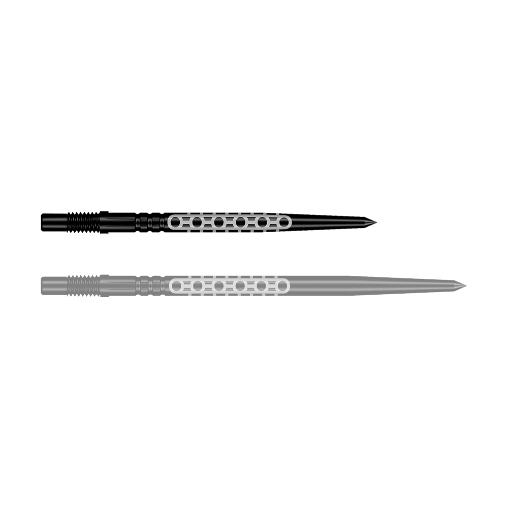 Końcówki do lotek Shot Turbo Point Goths – czarne Ein schwarzer Dartpfeil mit markantem Design ist im Bild. Der Pfeil ist robust verarbeitet.