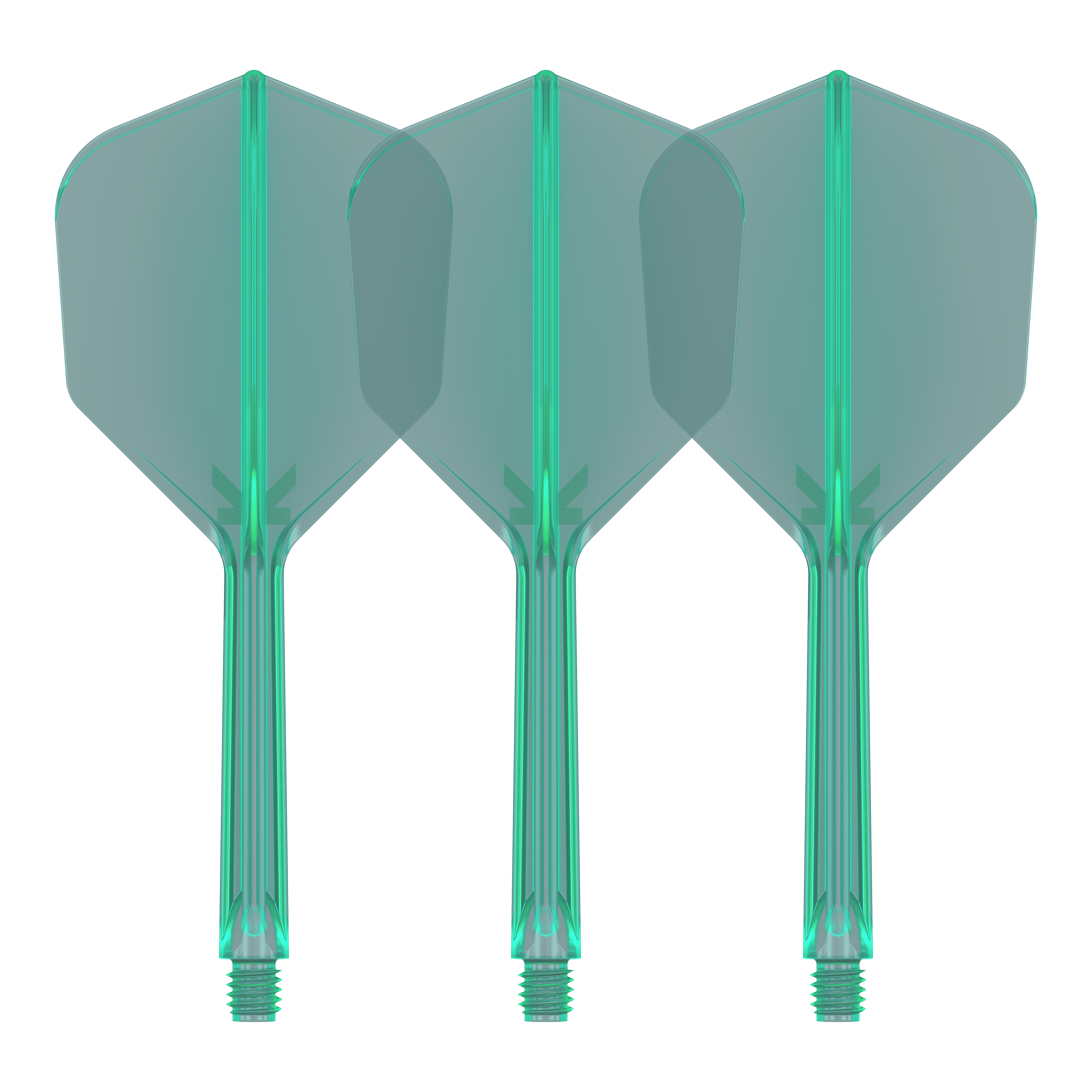 System lotu Target K-Flex No6 – zielony Mehrere Dart-Flights mit glatter Oberfläche sind dargestellt. Die Flüge sind gleichförmig geformt.