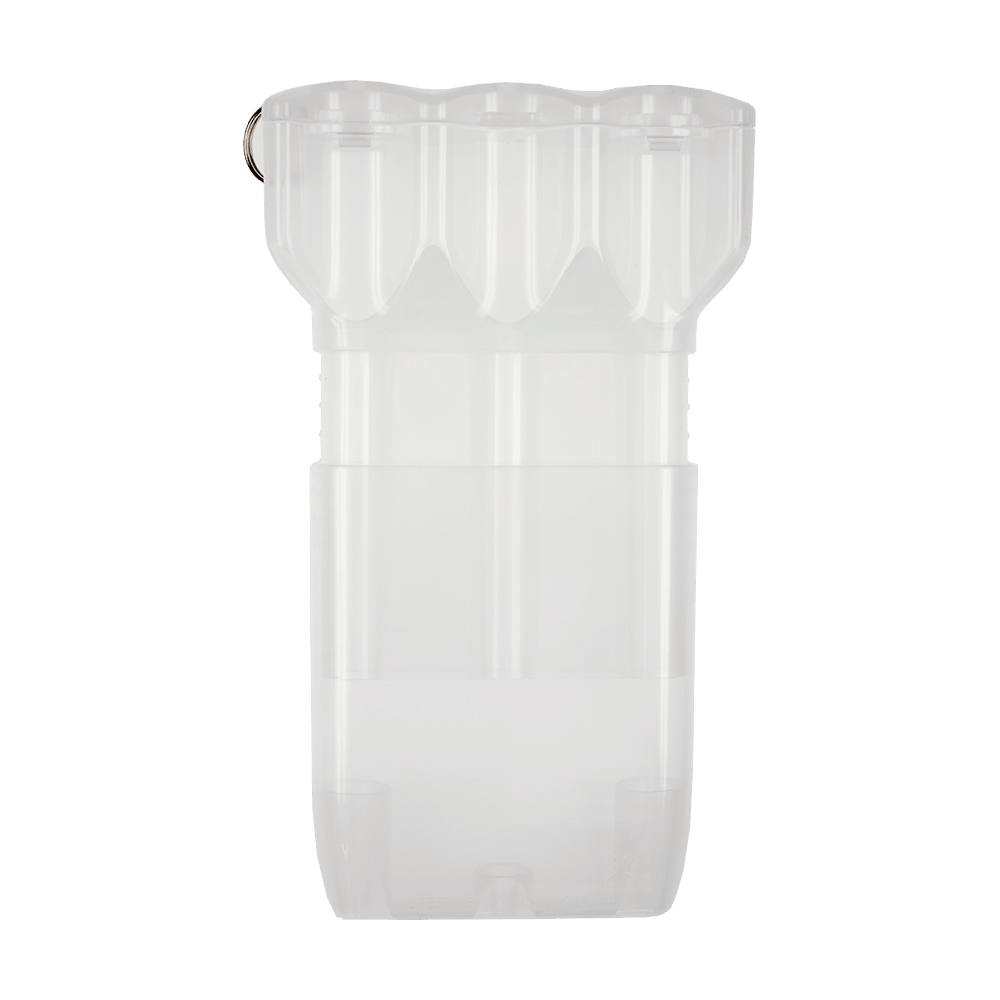 Etui na lotki Cameo Dropsleeve 2 Das Bild zeigt ein durchsichtiges, zylindrisches Kunststoffetui mit abgerundeten Kanten. Es handelt sich vermutlich um ein Aufbewahrungsbehälter für Darts.