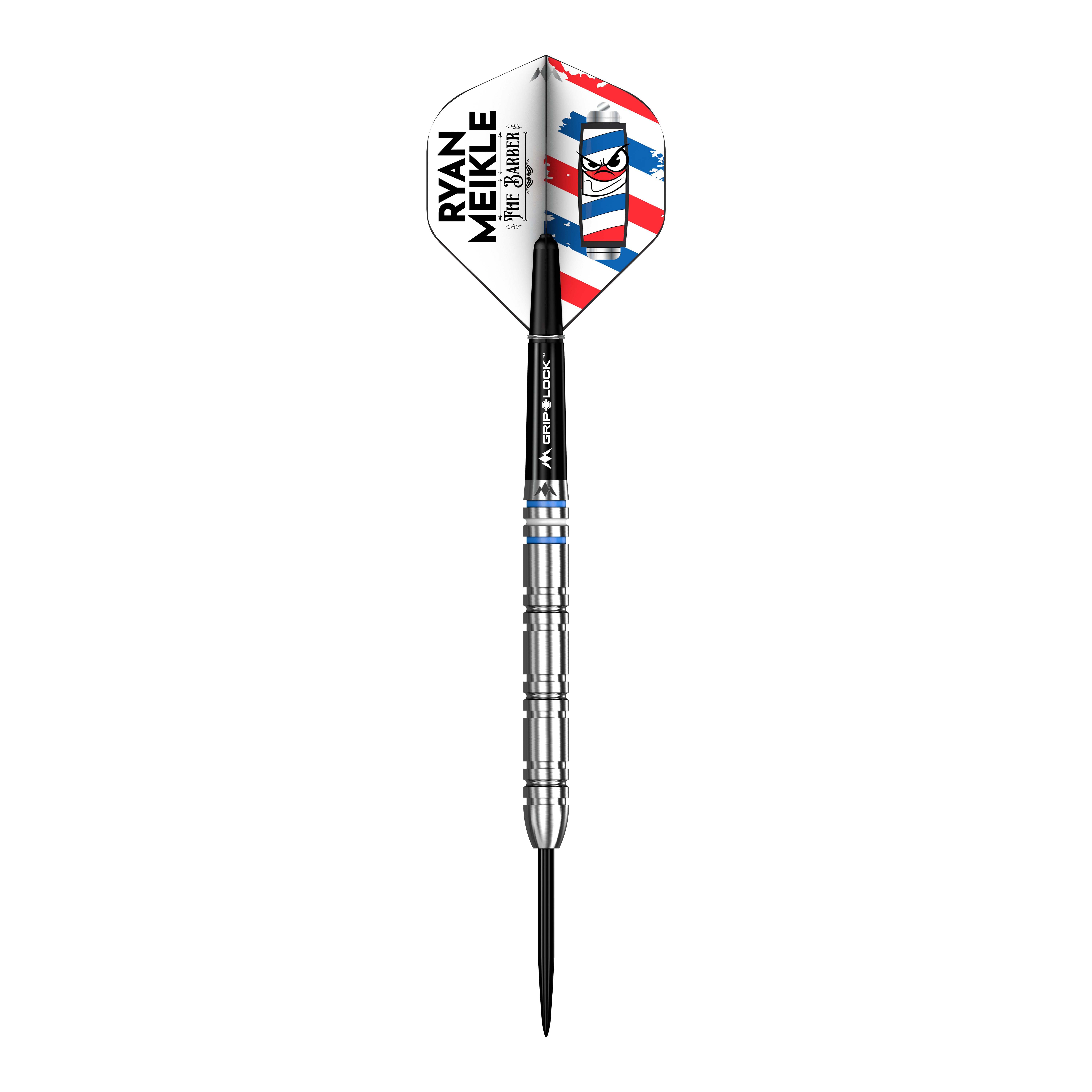Mission Ryan Meikle The Barber Steeldarts - 23g Darts sind abgebildet. Das Bild zeigt das Design und die Details dieses Steeldarts.