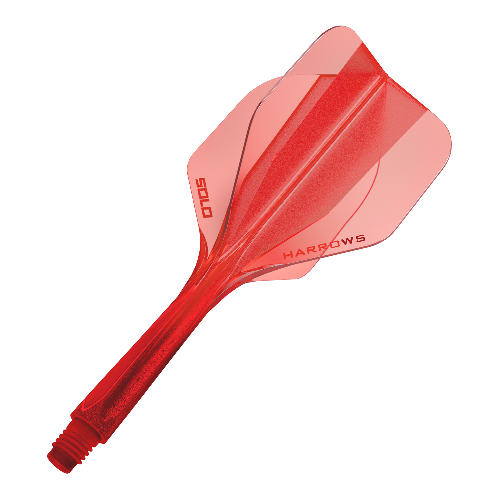Das Bild zeigt das Harrows Solo No6 Flight-Shaft-System in Rot. Es handelt sich um einen Teil eines Dartpfeils, der zur Verbindung von Shaft und Flight dient.