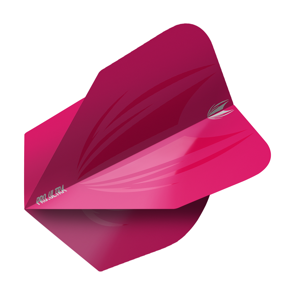 TG419_Target_ProUltra_ID_Pink_No6_Flights_2 Das Bild zeigt ein Dart-Flight in leuchtendem Pink mit dem Namen "Target ProUltra ID Pink No6 Flights". Das Flight hat ein modernes Design mit glänzenden Akzenten und einem kleinen Logo auf der Seite.
