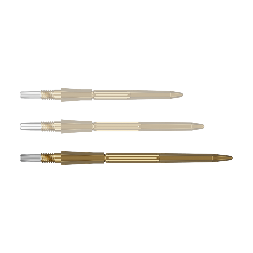 Das Bild zeigt eine goldene Dartspitze in der Länge 42 mm. Die Dartspitze ist von Target Elysian Archetype 43 SwissPoint.