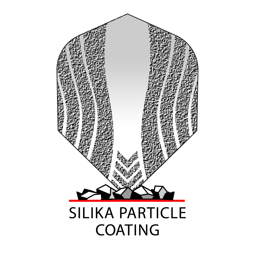 _Harrows_Silika_Lumen_No6_CoatingKdHj4pmwwIxom Das Bild zeigt die Harrows Silika Lumen Cyan Orange No6 Flights. Das Flight-Design ist abstrakt mit silbernen und schwarzen Mustern gestaltet.