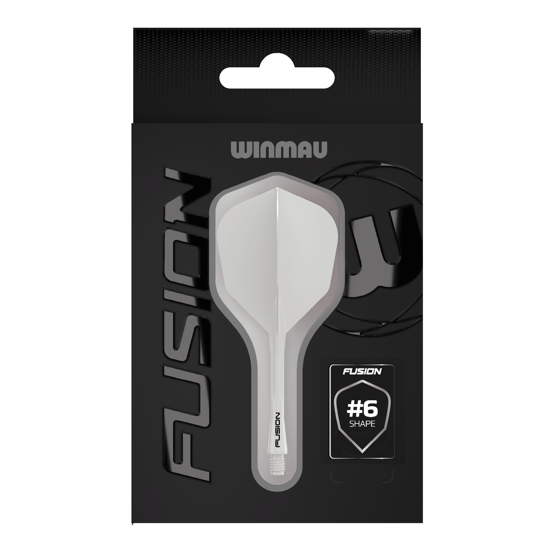 Winmau Fusion Flight Shaft System nr 6 Solid White Das Bild zeigt das Winmau Fusion Flight-Shaft-System No6 Solid White. Es handelt sich um ein weißes Dart-Zubehör.