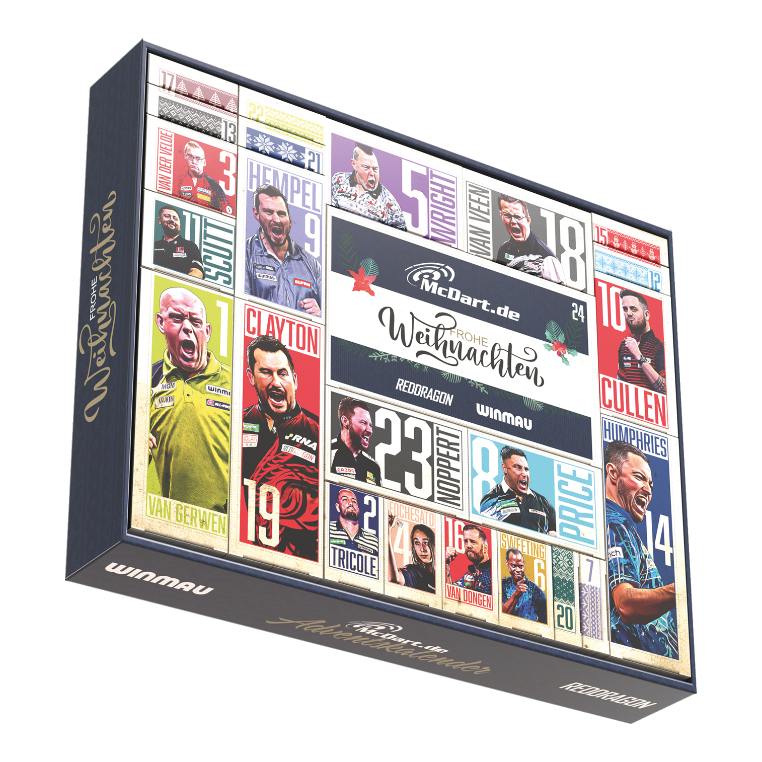 Abgebildet ist der McDart Darts Adventskalender 2025. Dieser Adventskalender bietet Überraschungen rund um das Dartspielen.