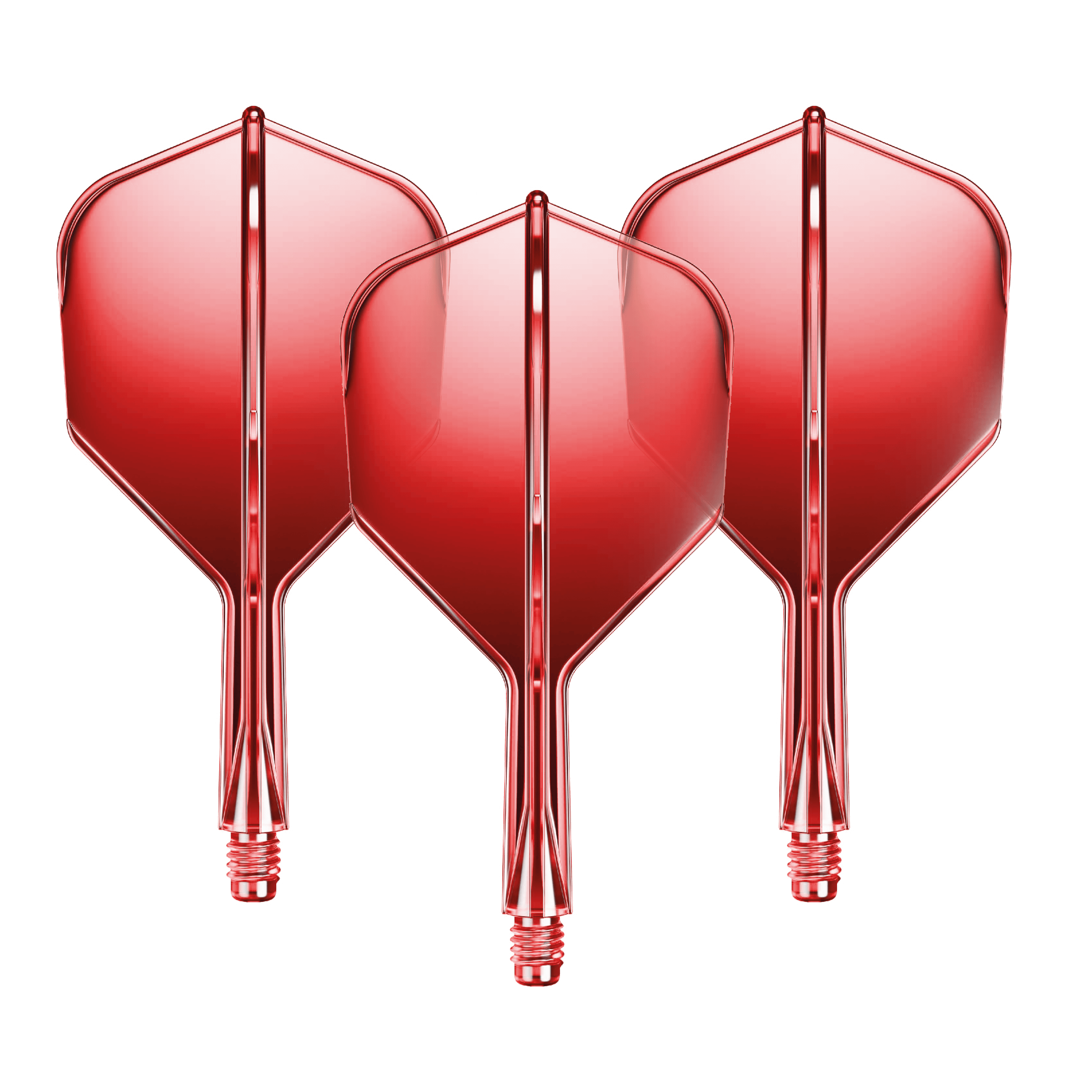 System wału lotniczego GOAT A1R No6 - czerwony Auf dem Bild sind drei rote Dart-Flights mit Shafts zu sehen. Sie sind gleichmäßig nebeneinander angeordnet und glänzen leicht.
