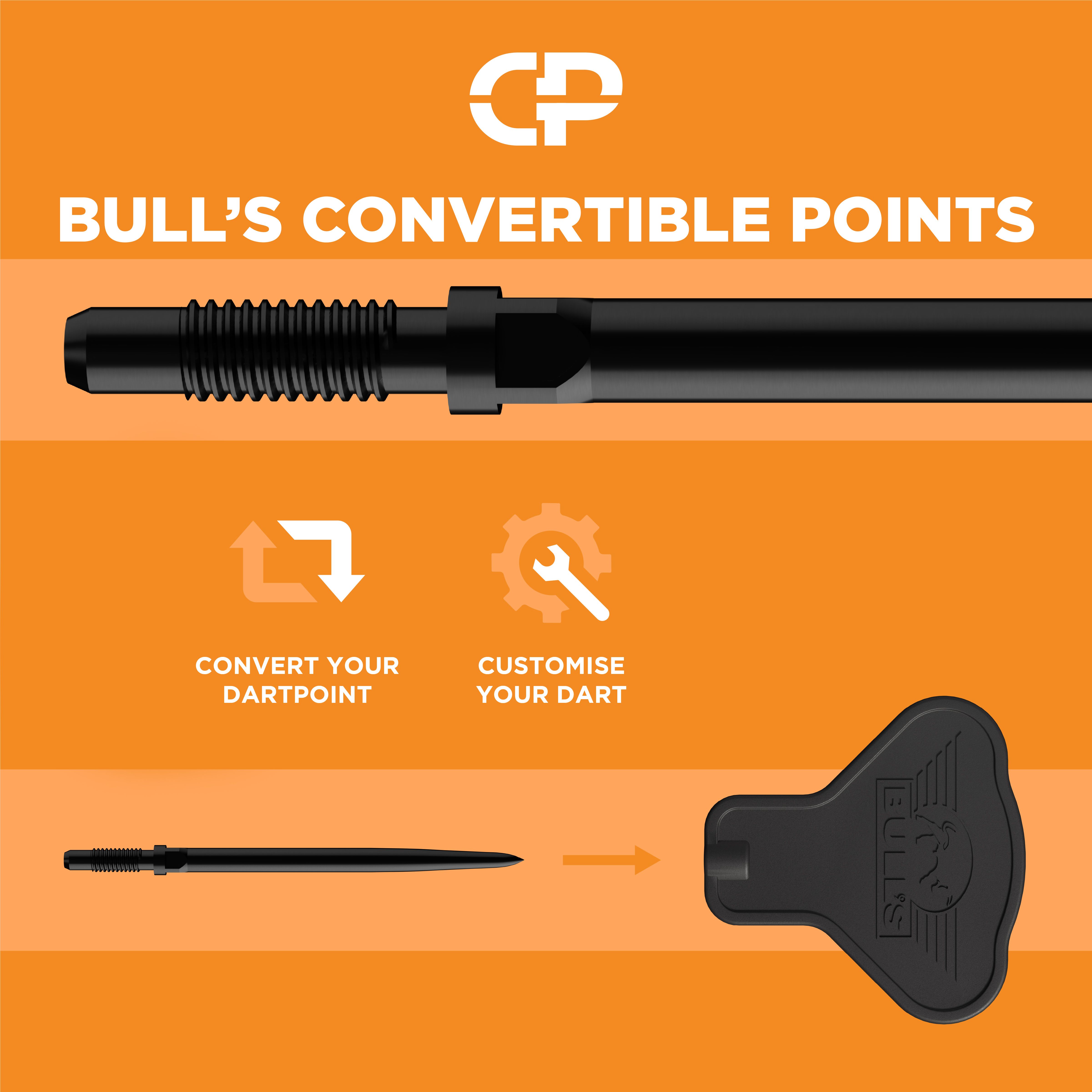 Narzędzie do konwersji punktów Bulls NL Auf dem Bild ist das Bulls NL Convertible Points Tool zu sehen. Dieses Werkzeug wird zum einfachen Wechseln von Dartspitzen verwendet.