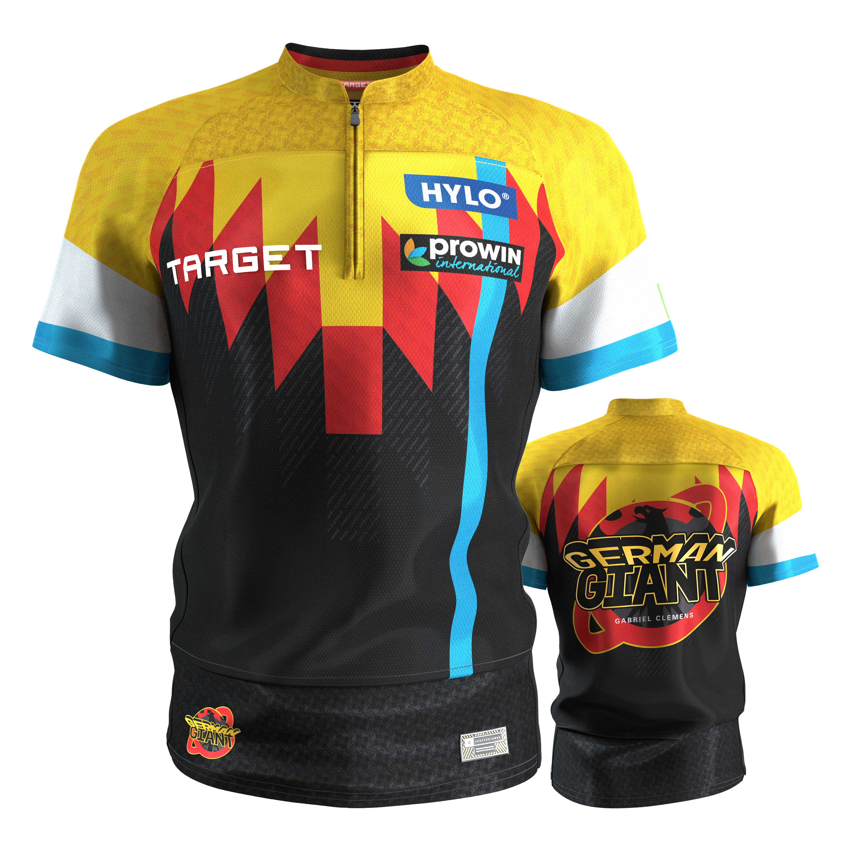 Koszulka do darta Target Gabriel Clemens 2027 Zu sehen ist das Target Gabriel Clemens Dartshirt 2027. Es handelt sich um ein Dartshirt für Fans von Gabriel Clemens.