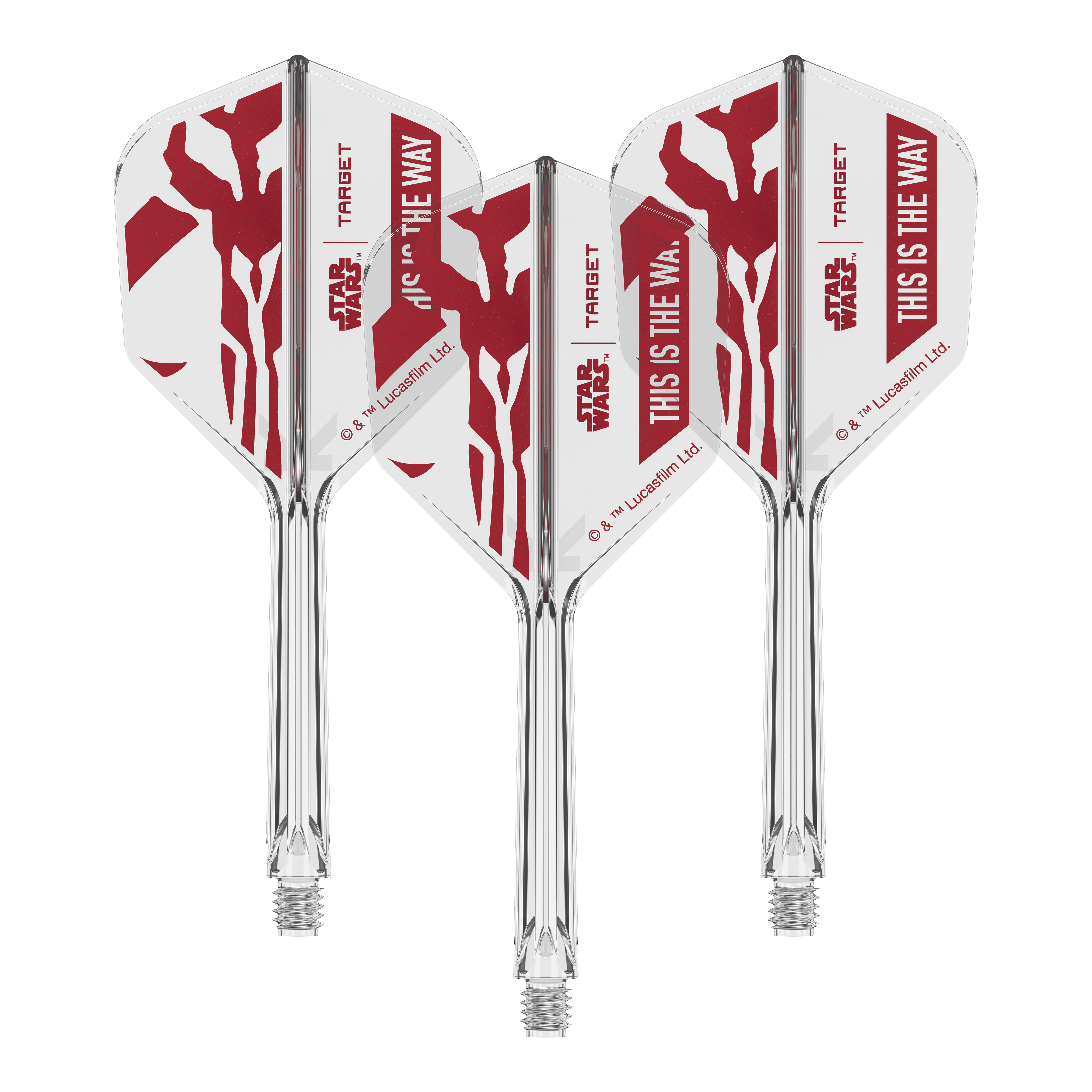 Zestaw Target Star Wars K-Flex Mandalorian No6 Flights Zu sehen ist '410625_Target_StarWars_K-Flex_ThisIsTheWay_No6_Flights_33mm_2b'. Es handelt sich vermutlich um weitere 'This Is The Way' Dart-Flights.