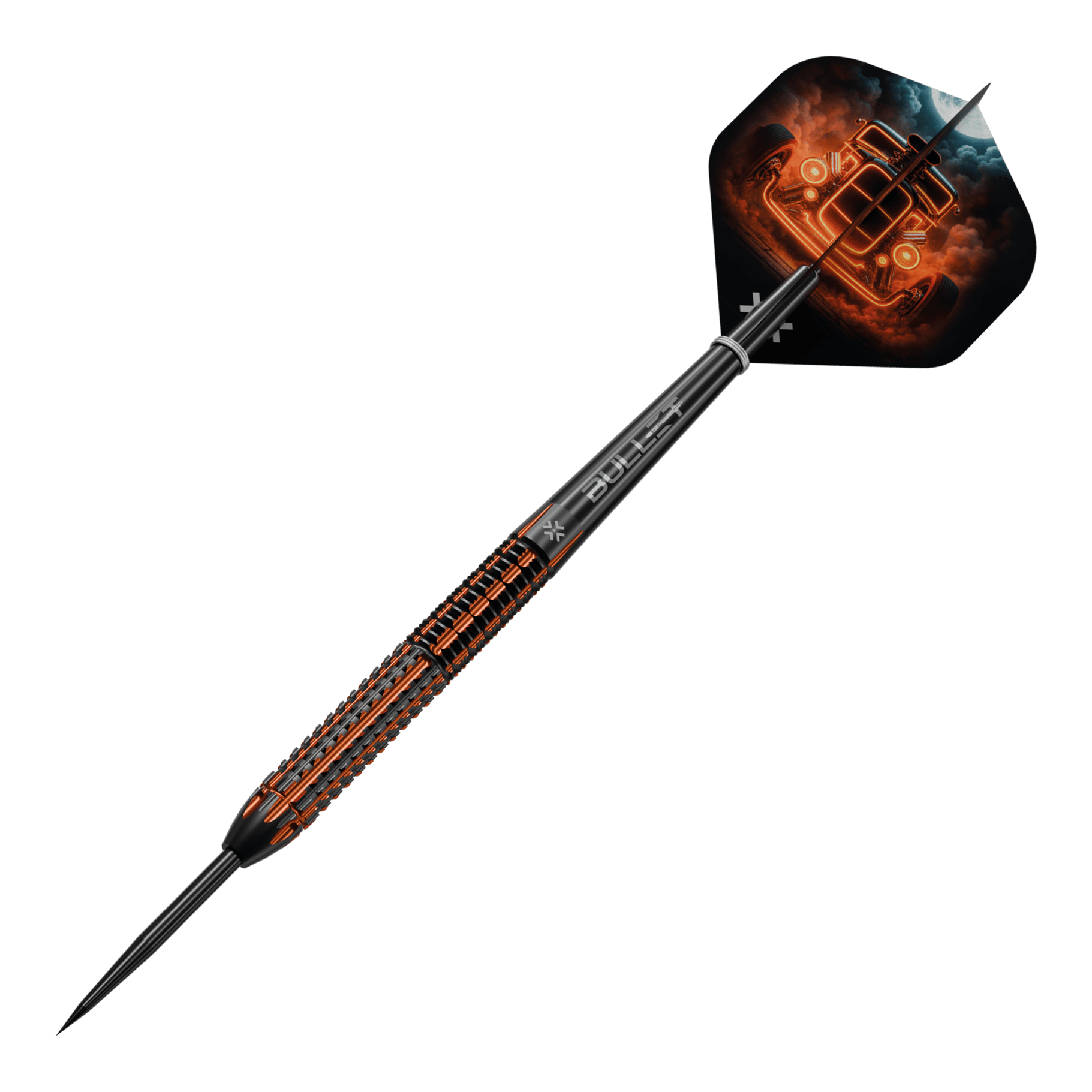 Stalowe rzutki Bullet Hotrod Bullet Hotrod Steeldarts werden abgebildet. Der Fokus liegt auf einem Dartpfeil aus der Produktreihe.