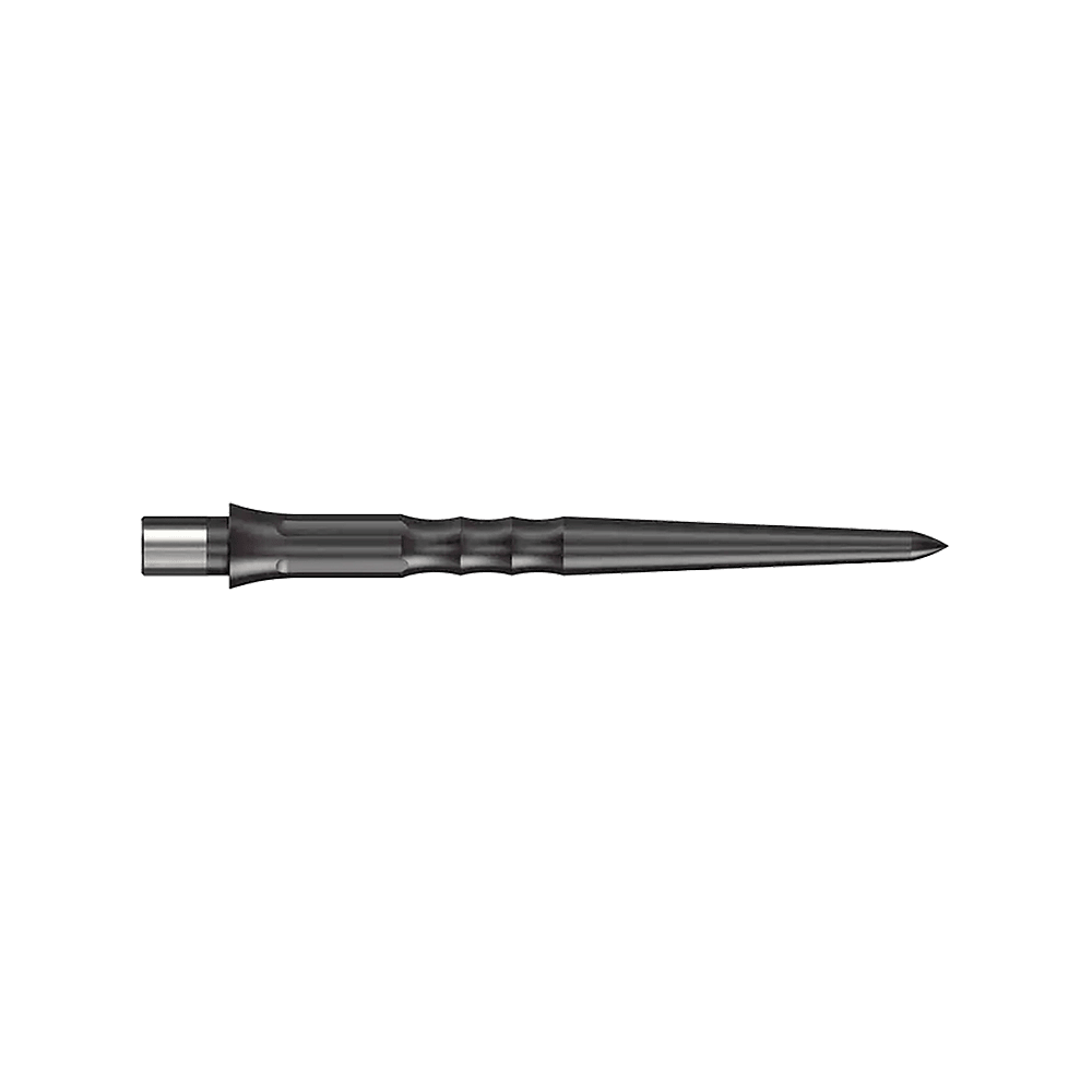 Końcówki do rzutek Caliburn System Steeldart - Ripple - NoLip - Black Das Bild zeigt eine schwarze Steeldartspitze mit Riffelung. Die Spitze ist 28 mm lang und hat kein Lip-Ende.