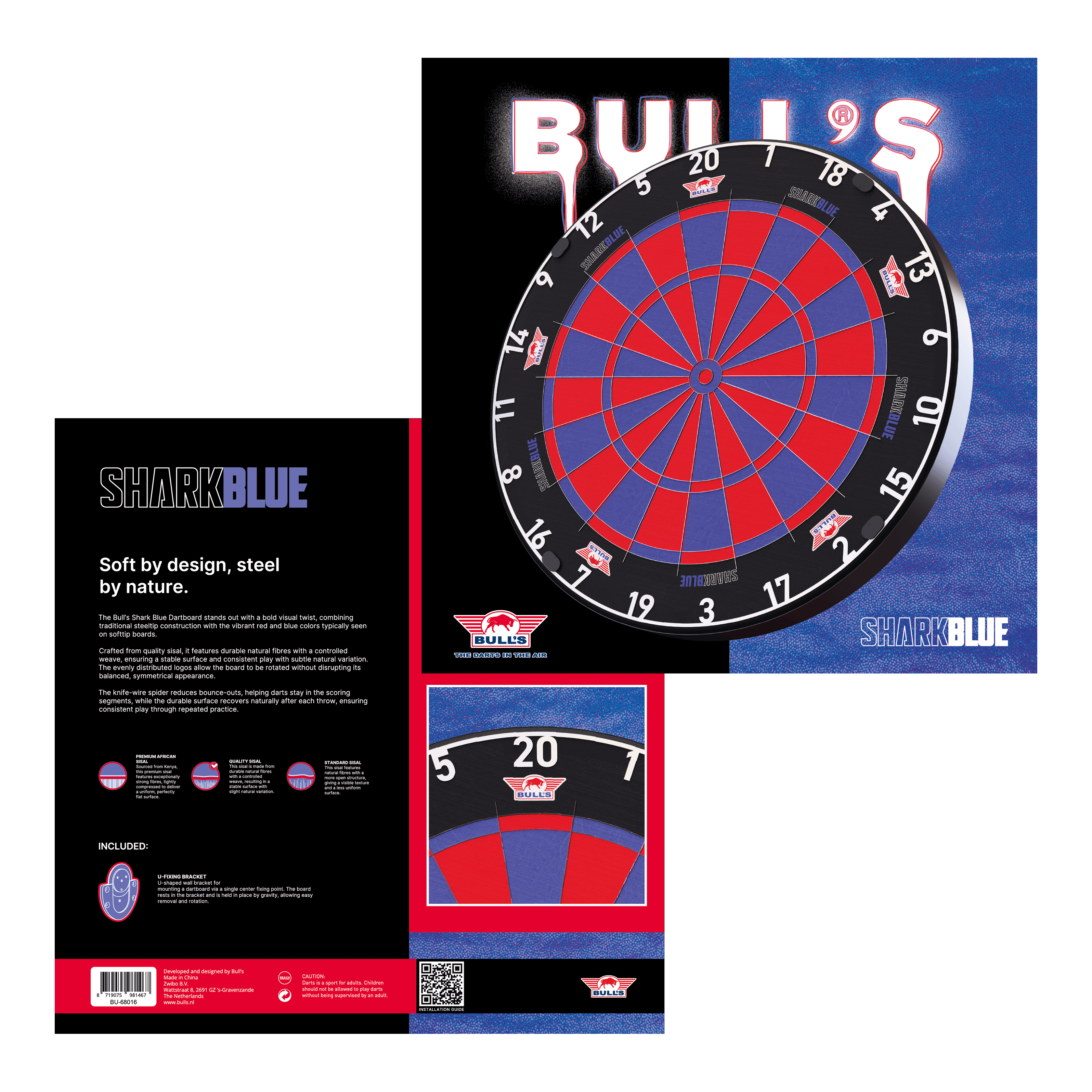 Stalowa tarcza do darta Bulls NL Shark Blue Pro
