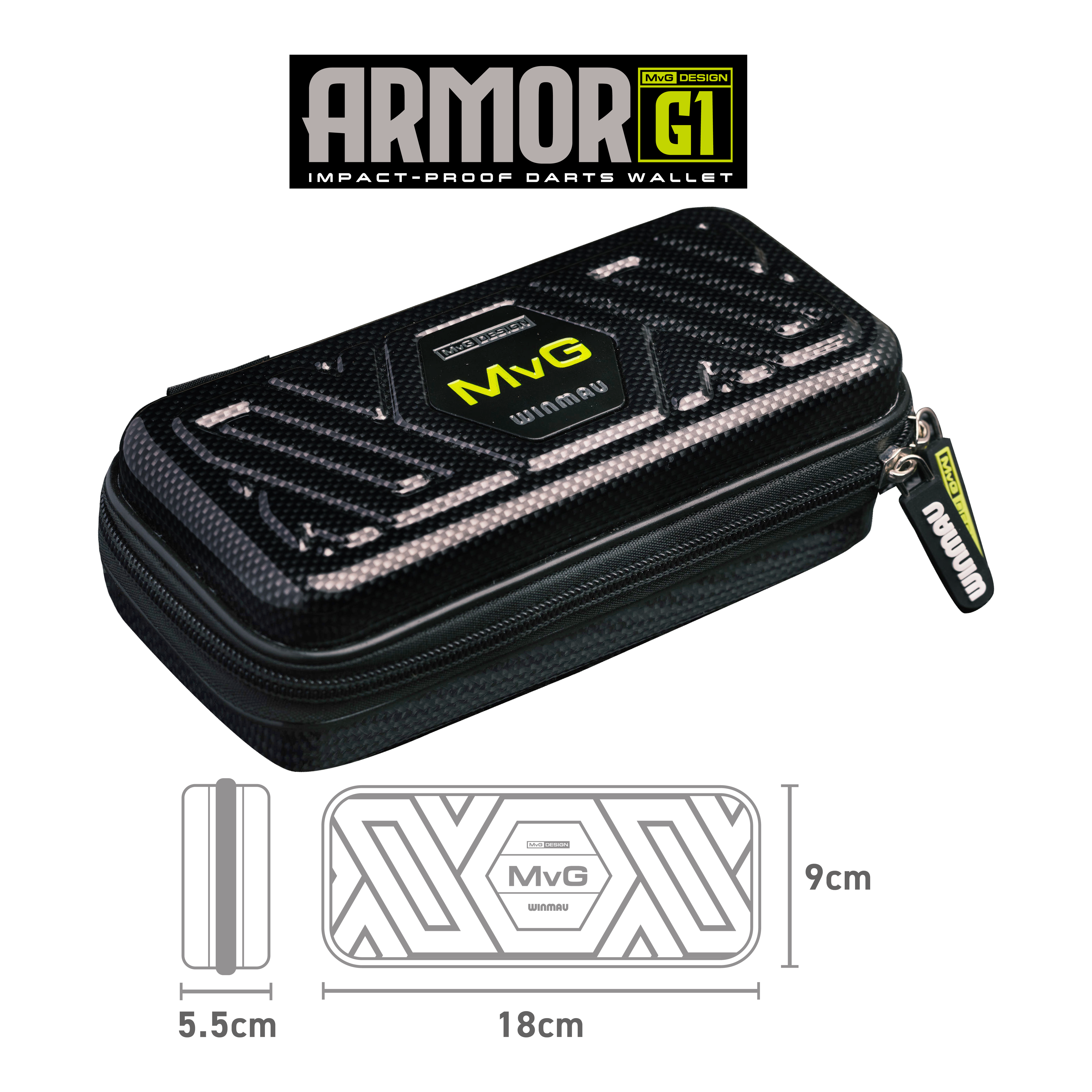 Hier ist das Winmau Armor G1 Michael Van Gerwen Dartwallet abgebildet. Die Tasche schützt und transportiert Darts sicher.