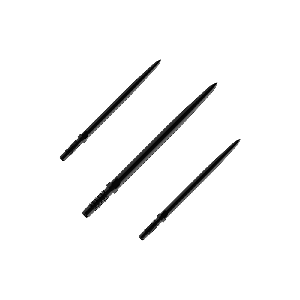 Końcówki do rzutek Bulls NL Convertible Point – gładkie – czarne Das Bild zeigt einen Artikel mit dem Namen BU57700_BullsNL_Convertible_Points_Smooth_Schwarz_32mm_1Set. Es handelt sich vermutlich um einen Satz schwarzer, glatter Dartspitzen mit einer Länge von 32 mm.