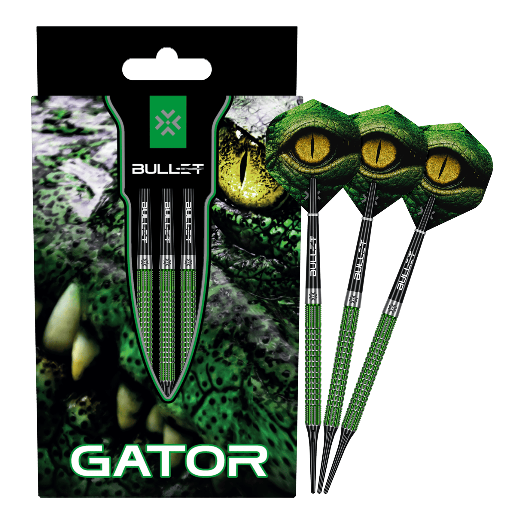 Miękkie lotki Bullet Gator - 20g Die Abbildung zeigt das Produkt Bullet Gator Softdarts - 20g. Es handelt sich um ein Set von Softdarts mit einem Gewicht von 20 Gramm.