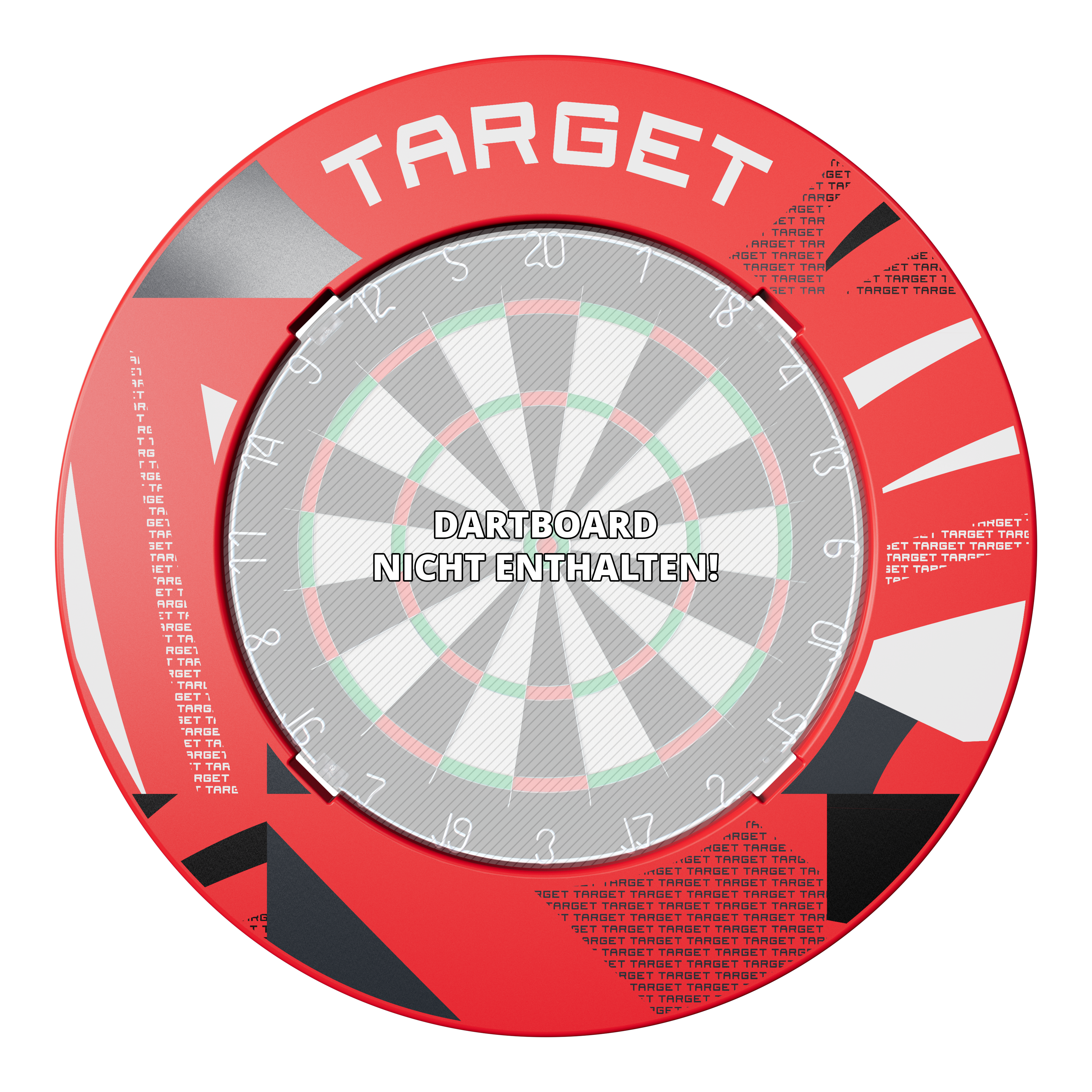 Abgebildet ist ein Dartboard-Surround in Rot mit Muster. Das Surround wird nah gezeigt.