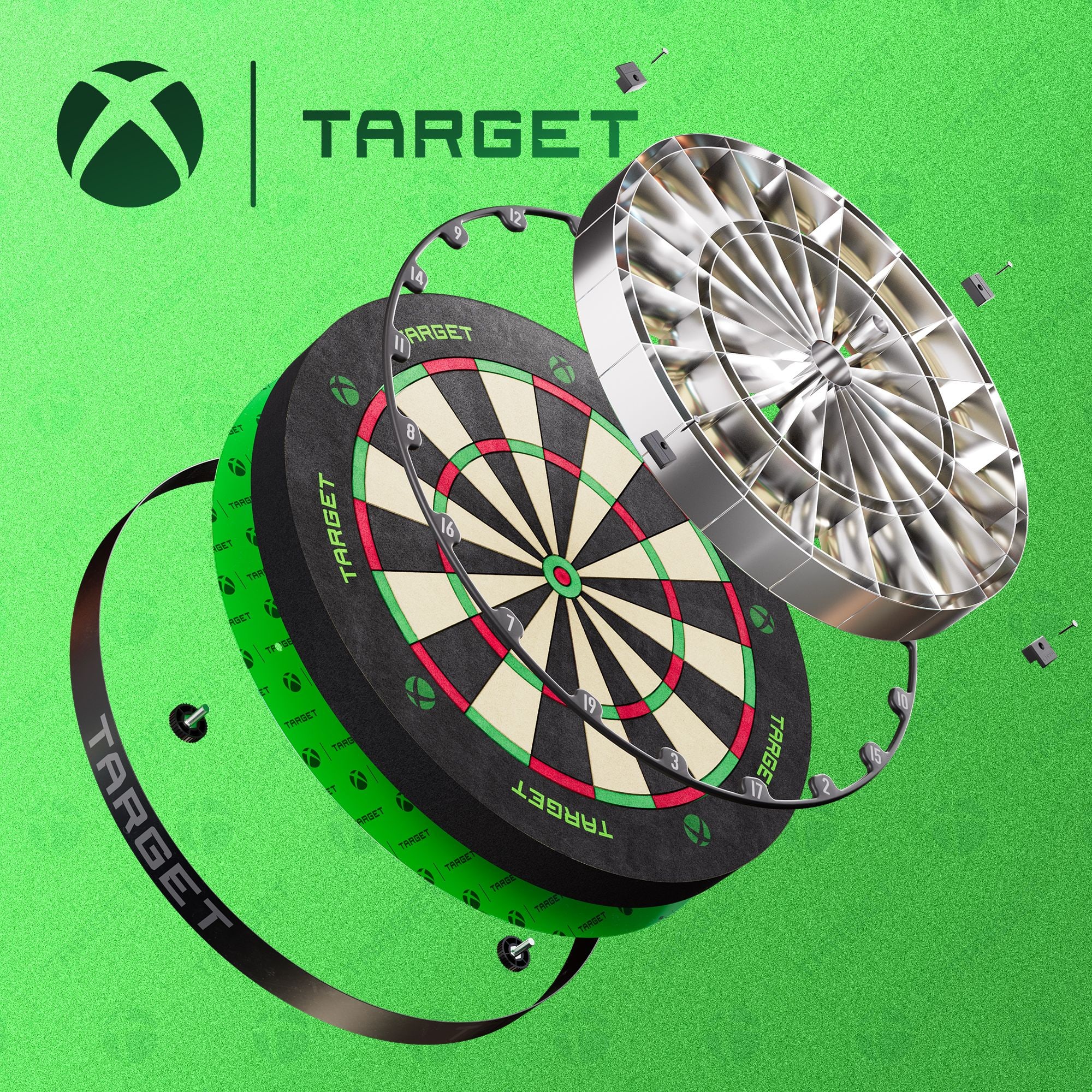 Zestaw Target Xbox Dartboard Surround Zu sehen ist das Target Xbox Dartboard Surround Bundle. Es bietet Zubehör für Dartbegeisterte.
