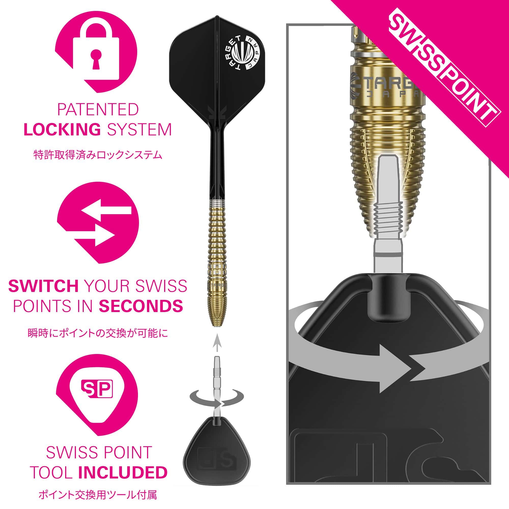 Target Japan Prime Series Harith Lim HotShot GEN3 Swiss Point Steeldarts Das Bild zeigt die Target Japan Prime Series Harith Lim HotShot GEN3 Swiss Point Steeldarts. Es handelt sich um hochwertige Steeldarts für präzises Dartspiel.