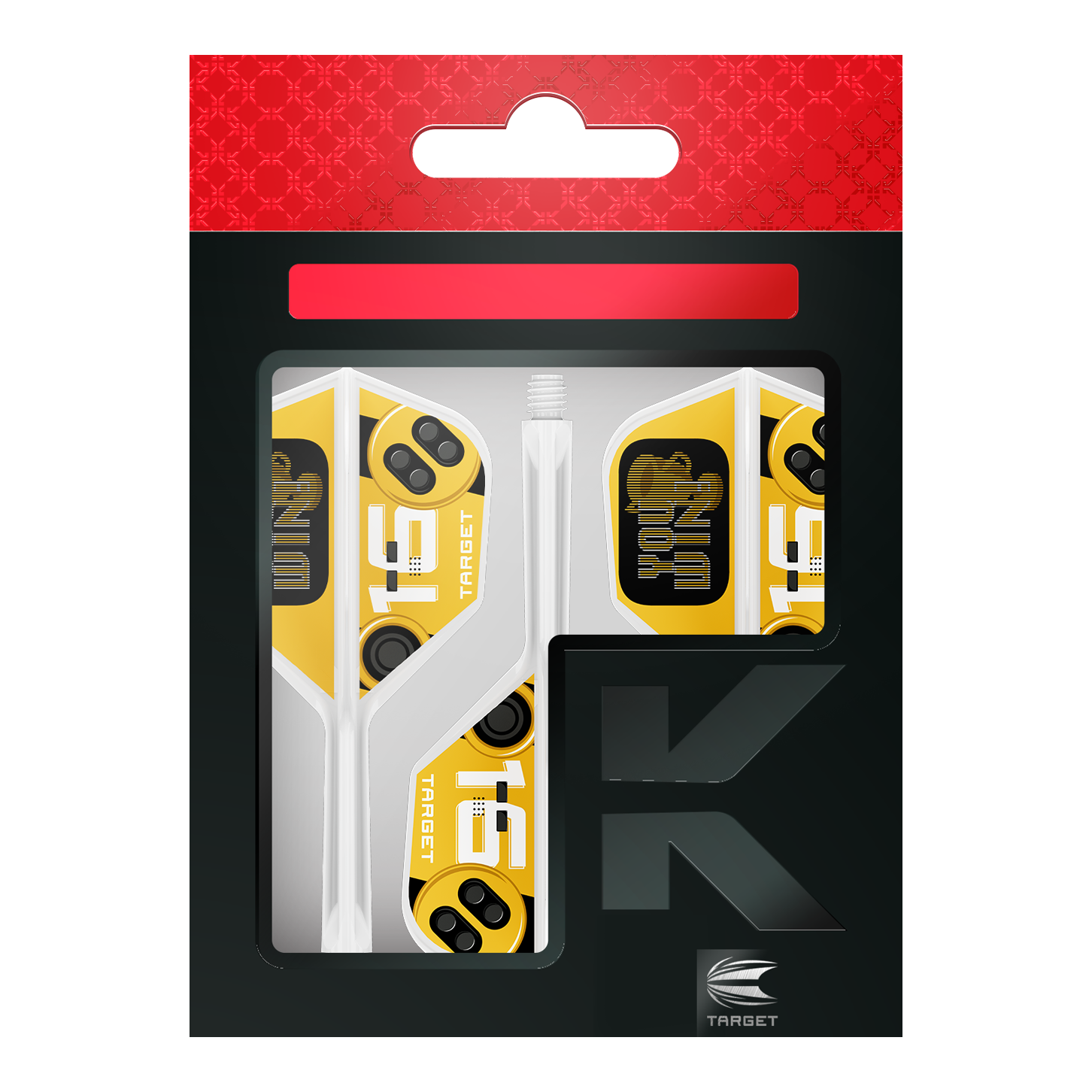 Zu sehen sind die Target K-Flex You Win No6 Flights. Sie eignen sich als Zubehör für Dartpfeile.