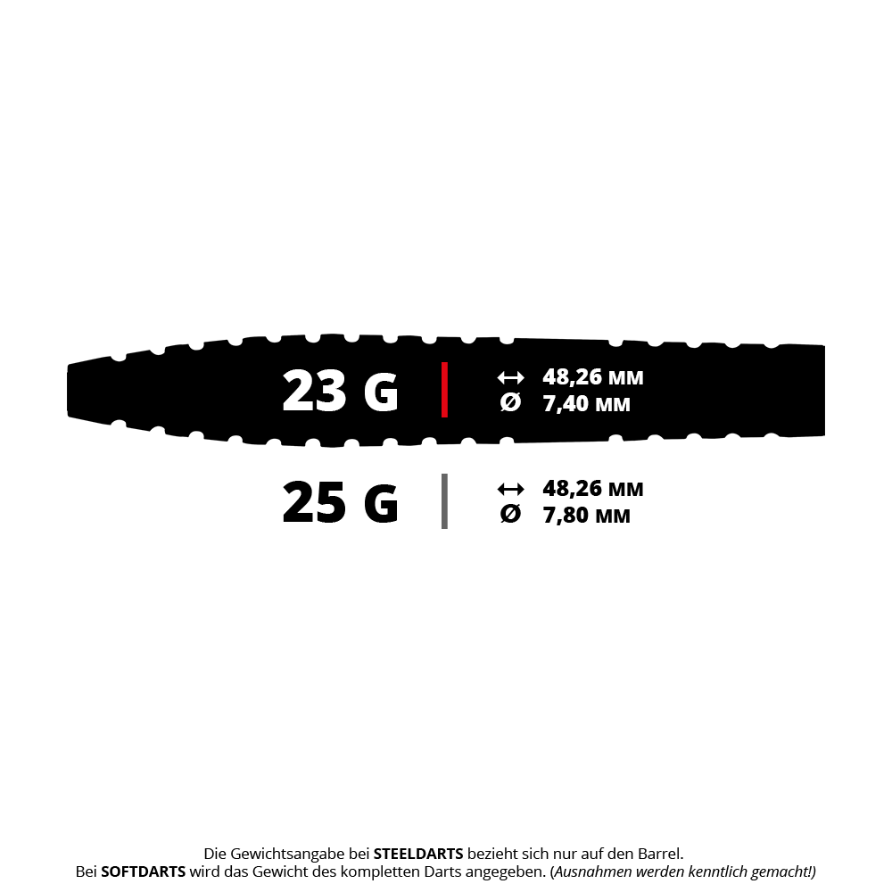 Das Foto zeigt einen Red Dragon Ascend Torpedo Steeldart mit 23 Gramm. Dieser Pfeil eignet sich ideal für Dartspieler.