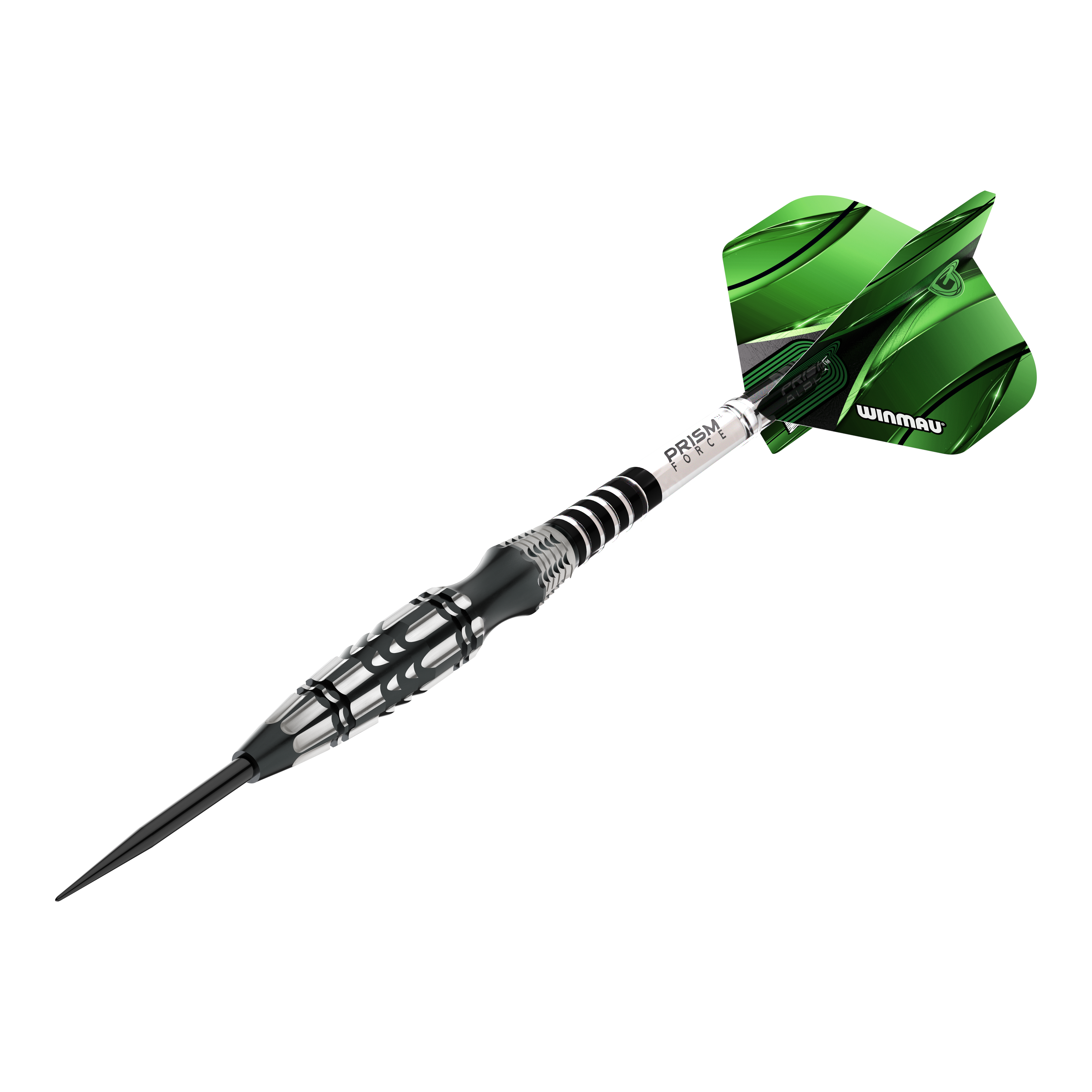 Stalowe strzałki Winmau Sniper Special Edition V2 Das Bild zeigt einen Winmau Sniper Special Edition V2 Steeldart. Der Dart hat ein modernes Design mit einem schwarzen und silbernen Schaft sowie grünen Flights.