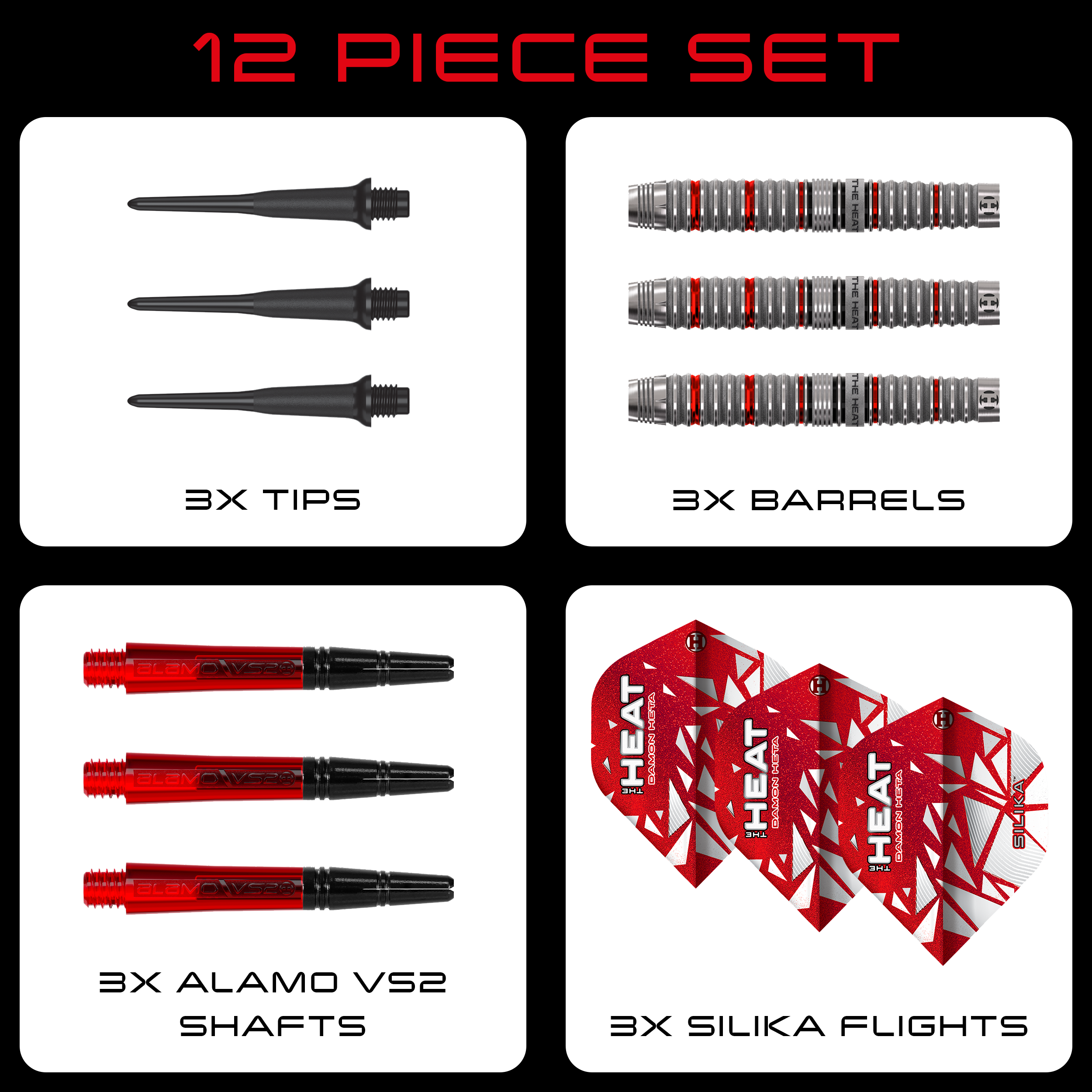 Zu sehen sind Harrows Damon Heta Series 4 Softdarts. Dieses Produkt ist speziell für den Softdart-Sport entwickelt.