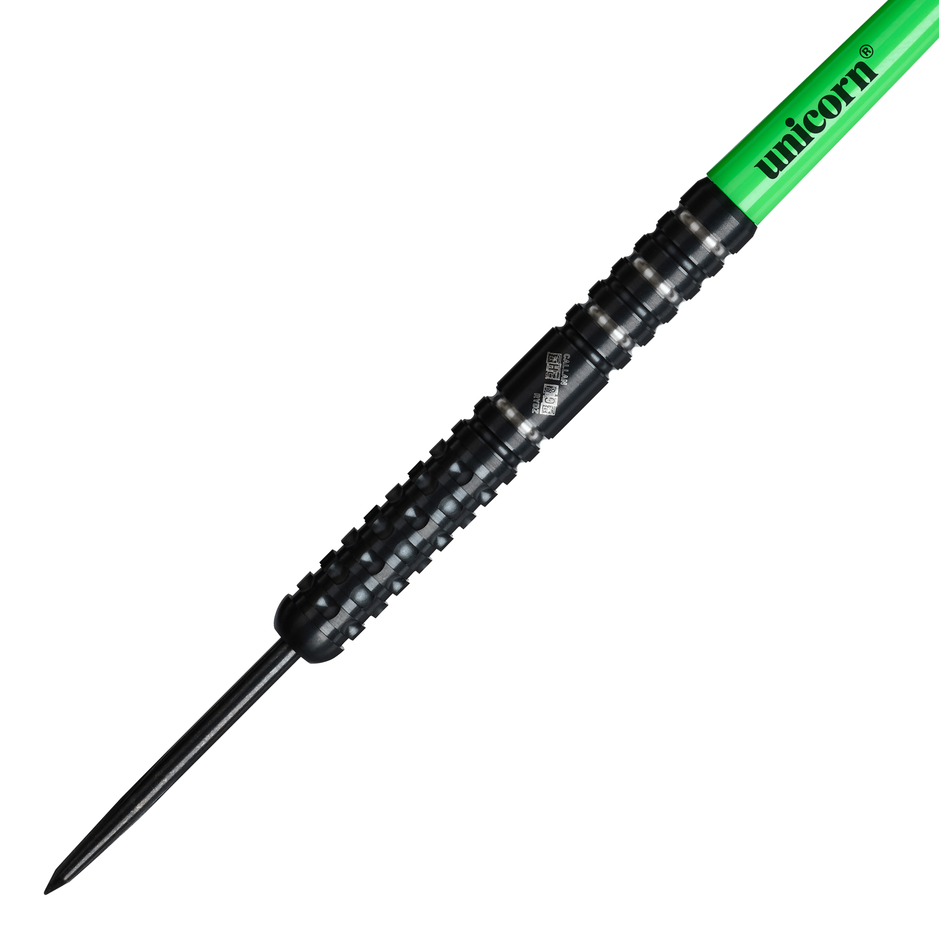 Hier sind die Unicorn Wraith Callan Rydz Steeldarts - 23g abgebildet. Man erkennt deutlich die Form und das Material des Produkts.