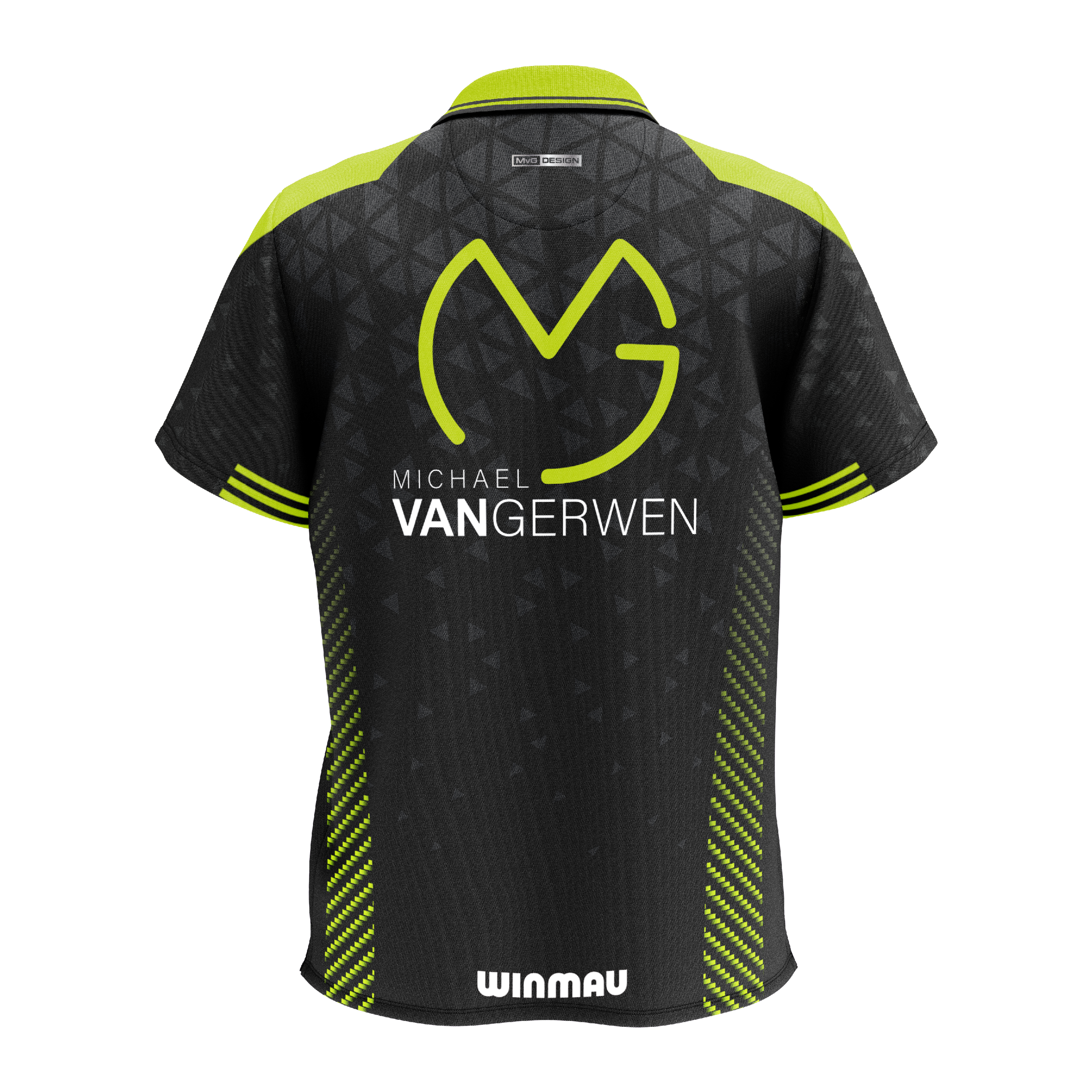 Das Bild zeigt das Winmau Michael Van Gerwen Stage Poloshirt. Es ist ein Poloshirt im Design von Michael Van Gerwen.