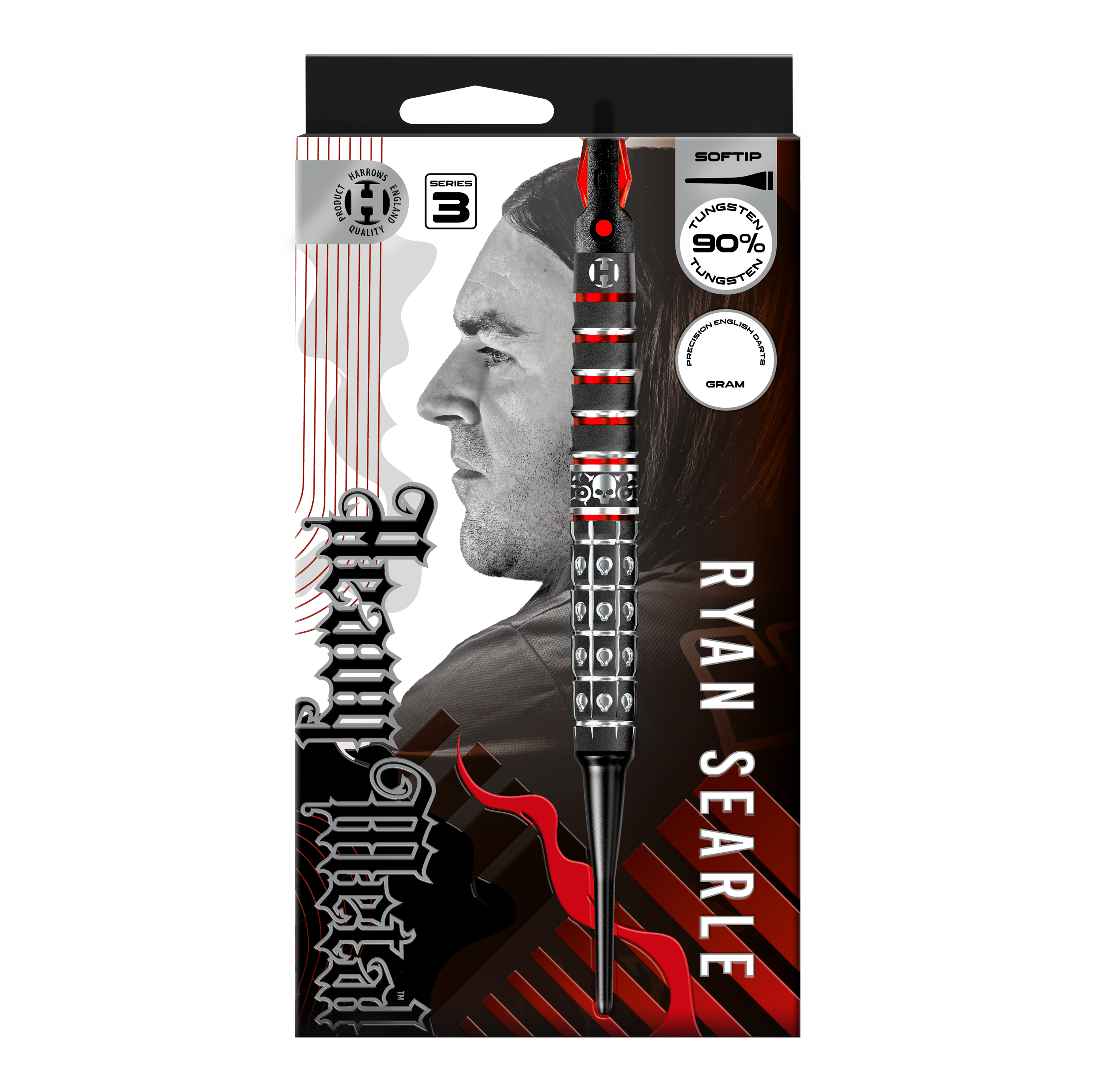 Miękkie lotki Harrow's Ryan Searle Series 3 Abgebildet ist Harrows Ryan Searle Series 3 Softdarts. Es handelt sich um einen Satz moderner Softdarts für Dartspieler.