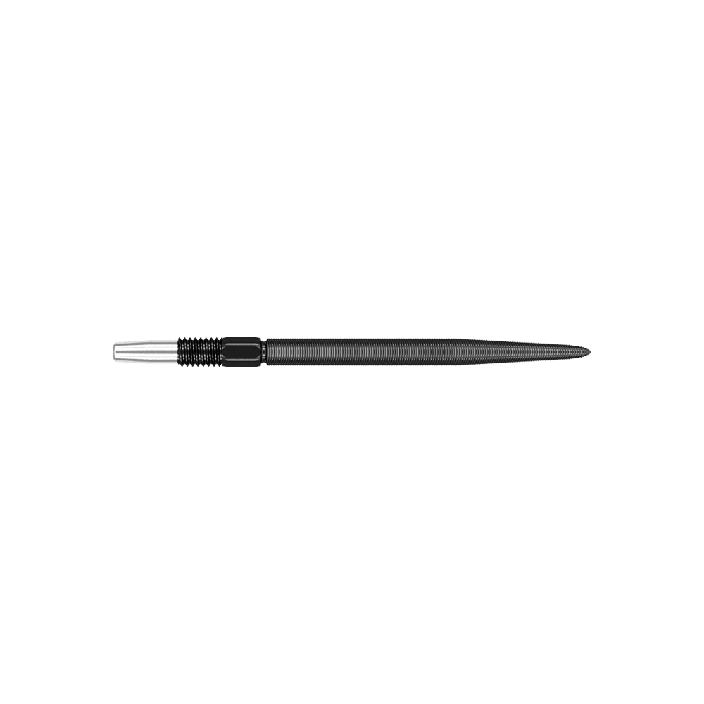 Target Swiss Point Nano Dartspitzen - Black Das Bild zeigt eine schwarze Dartspitze mit feinen Rillen. Sie ist schmal und gerade geformt.