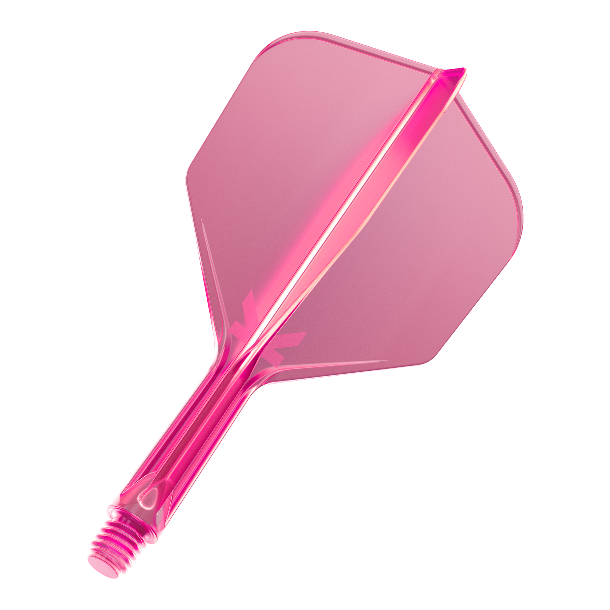 System lotu Target K-Flex No6 – neonowy róż Das Bild zeigt eine neonpinke Dartflügel-Kombination mit integriertem Schaft. Das Material wirkt durchsichtig und hat einen modernen Look.