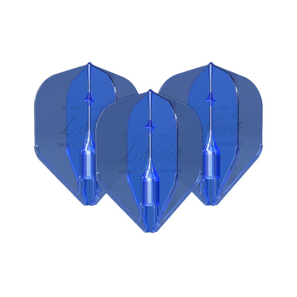 Loty w stylu L Fantom L1EZ w kolorze niebieskim Das Bild zeigt drei blaue L-Style Fantom L1EZ Flights. Sie sind für den Gebrauch bei Dartpfeilen gedacht.