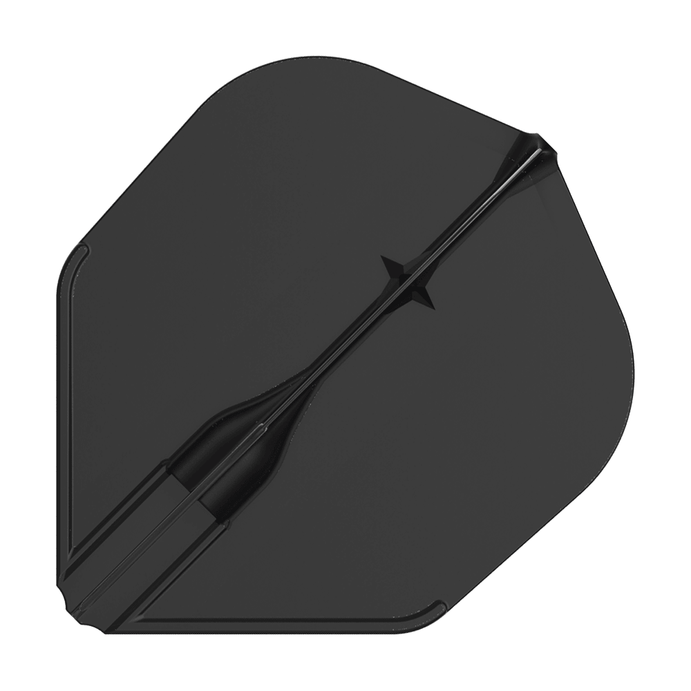 Loty L-L-Style3EZ Das Bild zeigt ein schwarzes Dart-Flight in Standardform. Es hat ein schlichtes, einfarbiges Design ohne weitere Muster.