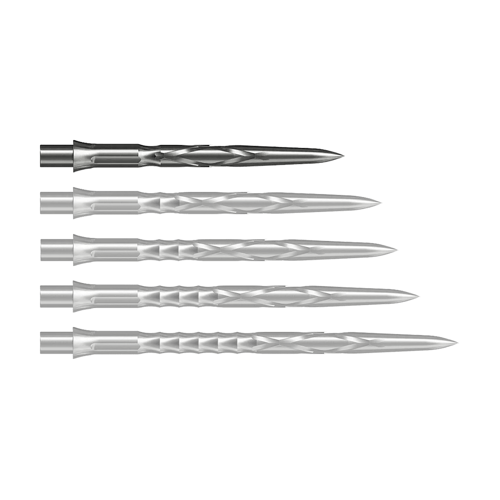 Stalowe groty do lotek Caliburn System - HAN G2 - Srebrne Abgebildet ist eine silberne Steeldartspitze vom Typ Caliburn Evo System HAN G2 in 28 mm Länge. Sie eignet sich für den Einsatz bei Steeldarts.