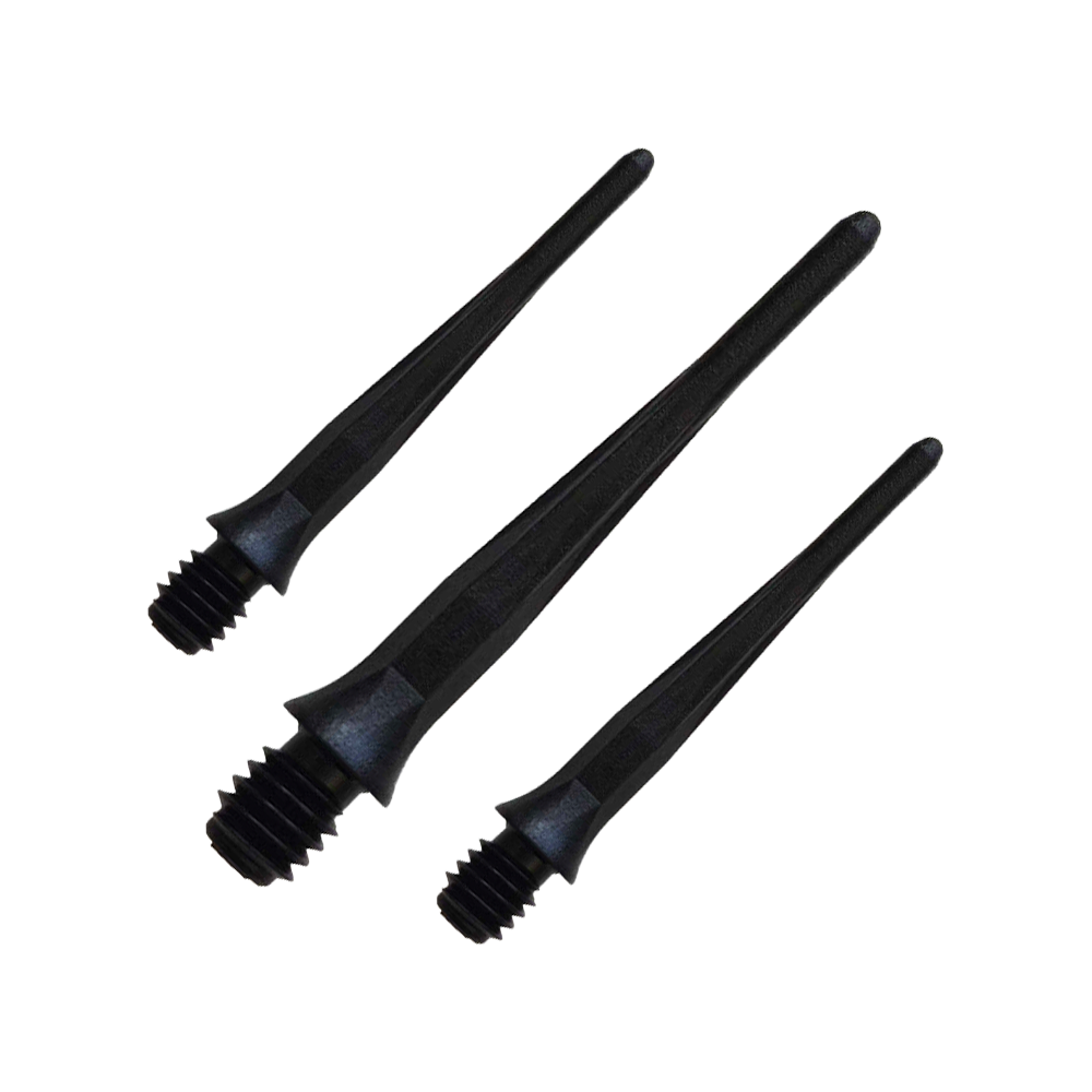 Miękkie końcówki do lotek Caliburn 2BA, czarne - opakowanie 50 szt. Zu sehen ist ein Set der Caliburn 2BA Softdartspitzen Schwarz im 50er Pack. Diese Spitzen bieten zuverlässigen Halt für Dartspieler.