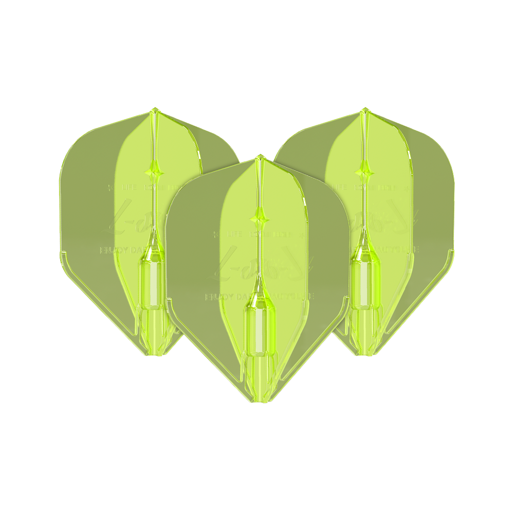 Loty Fantom L-L-Style1EZ w kolorze neonowożółtym Auf dem Bild sind drei neongelbe Dart-Flights des Modells "L-Style Fantom L1EZ" zu sehen. Sie haben eine auffällige Farbe und eine stabile Form.