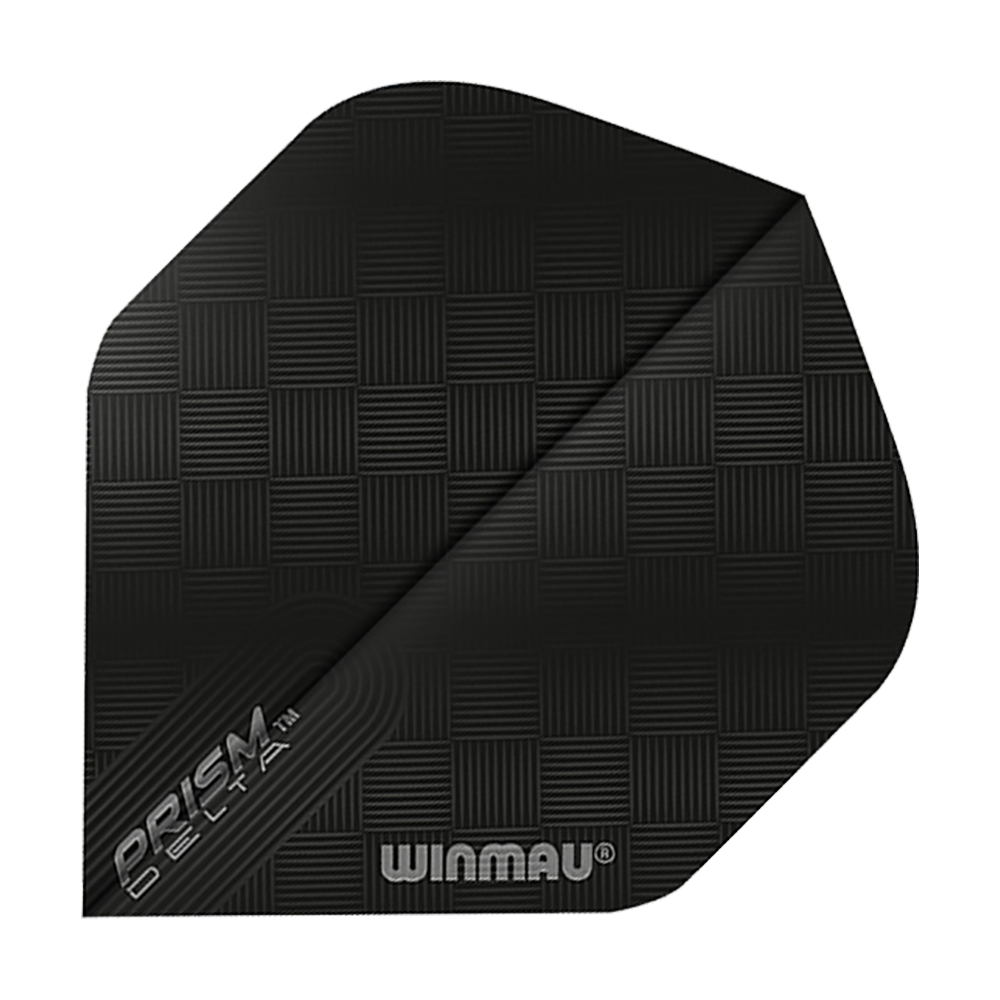 6915-201_Winmau_Prism_Delta_6915-201_Standard_Flights_1 Das Bild zeigt ein schwarzes Dart-Flight mit dem Namen "Winmau Prism Delta 6915.201 Standard Flights". Auf dem Flight sind die Schriftzüge "PRISM DELTA" und "WINMAU" zu sehen.