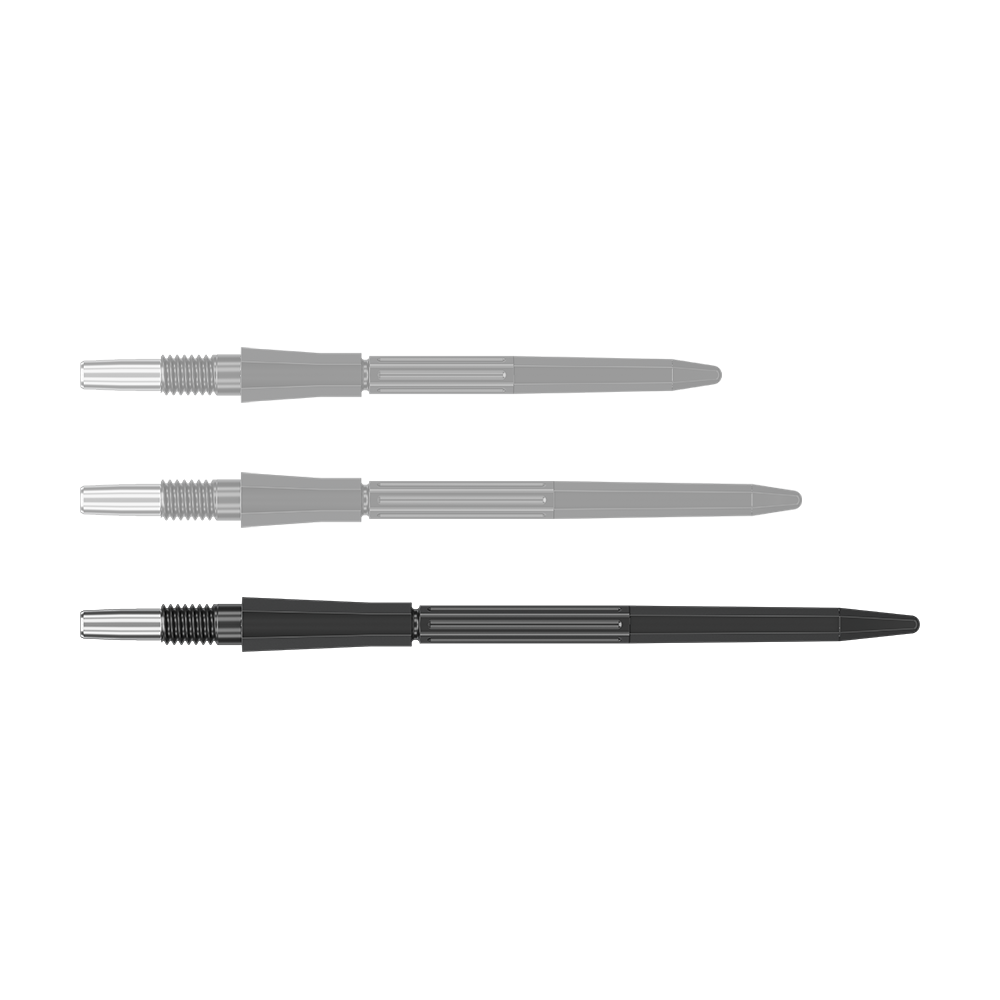Groty do lotek Target Elysian Archetype 43 Swiss Point Steel – czarne Eine schwarze Dartspitze mit einer Länge von 42 mm ist abgebildet. Die Spitze hat eine schlanke Form.
