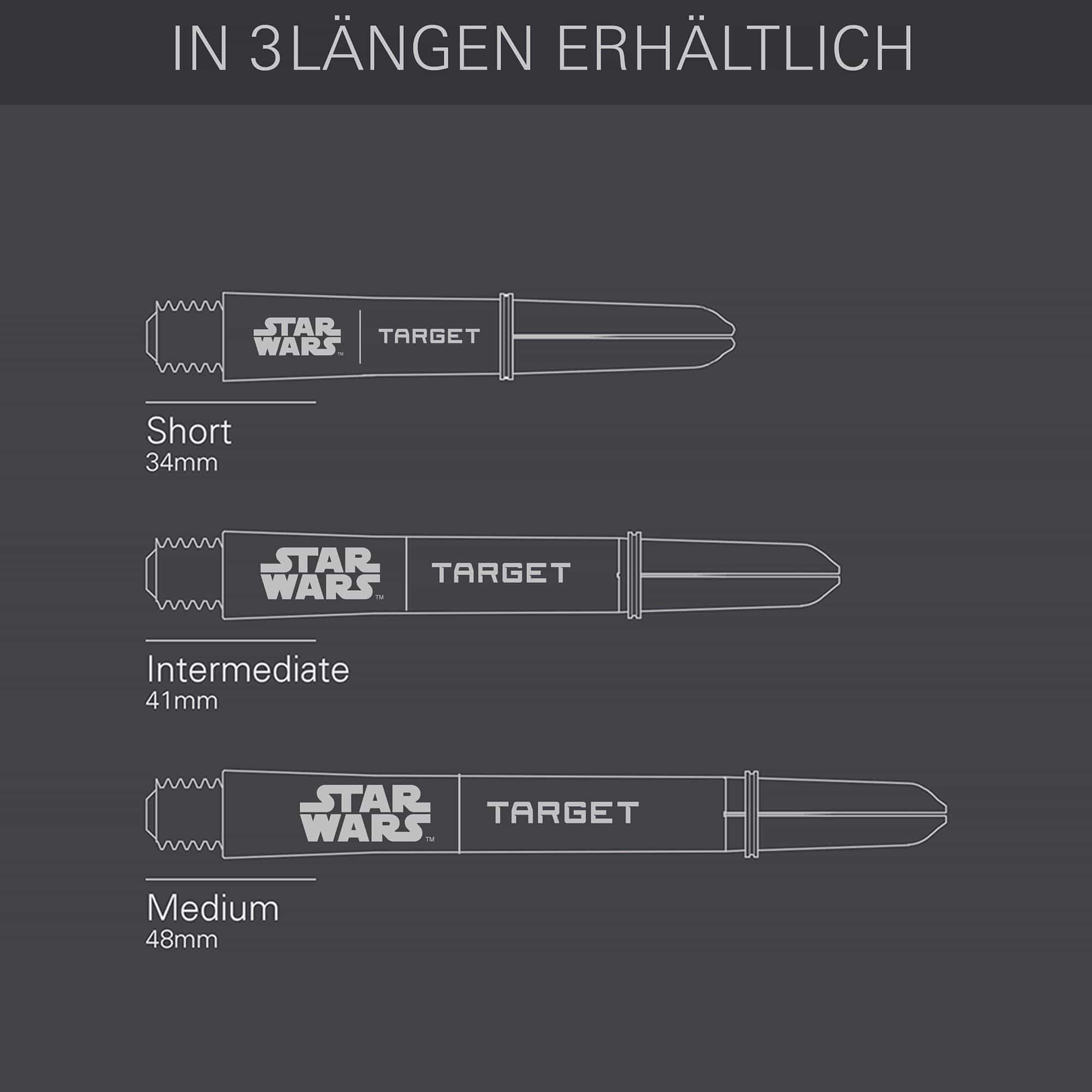 Wałki Target Star Wars ProGrip – czarne Zu sehen sind die Target Star Wars ProGrip Shafts in schwarzer Ausführung. Die Schäfte sind speziell für Dartspieler gestaltet.