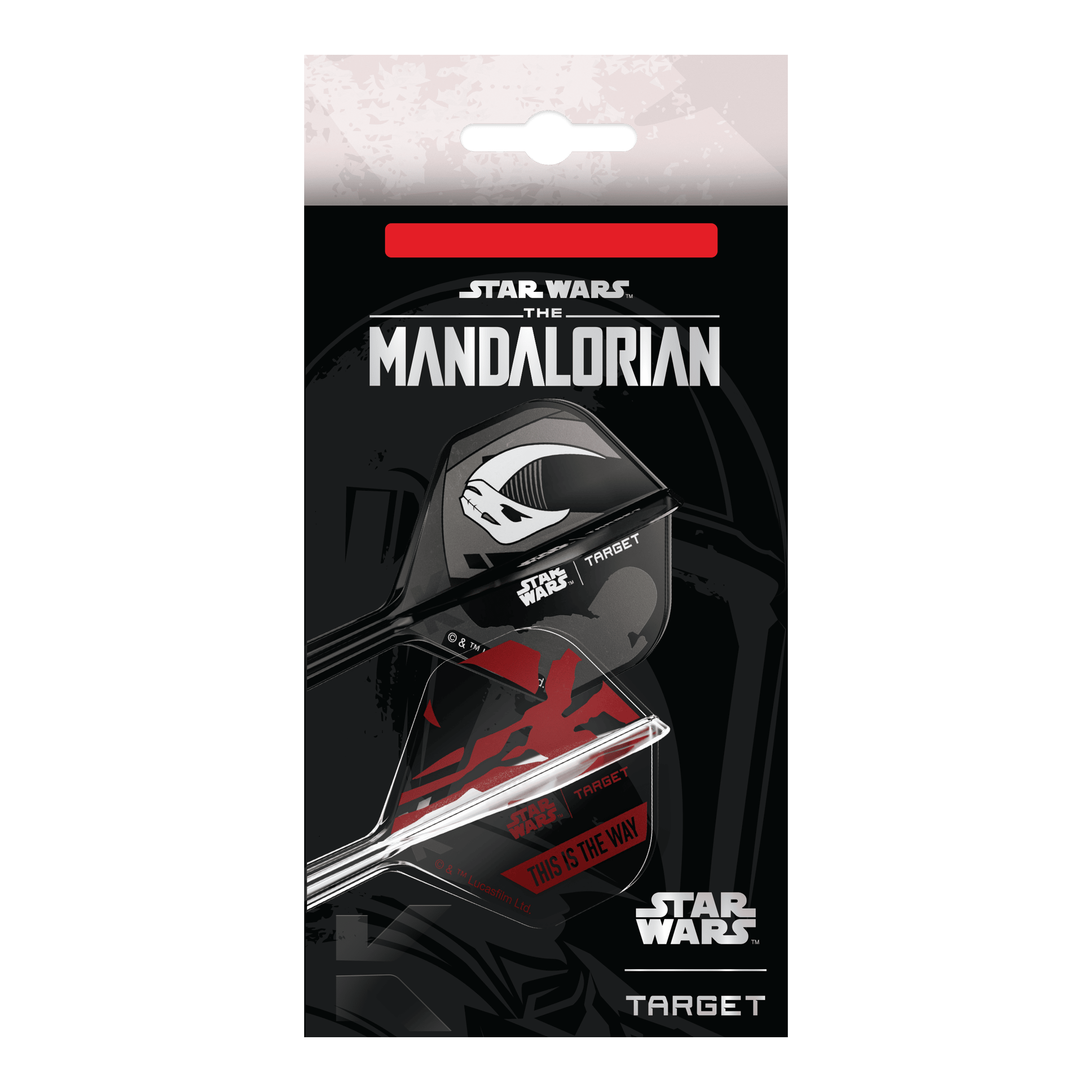 Zestaw Target Star Wars K-Flex Mandalorian No2 Standard Flights Dieses Bild zeigt das Target Star Wars K-Flex-Set Mandalorian No2 Standard Flights. Die Dart Flights haben ein Mandalorian-Design aus der Star Wars Serie.