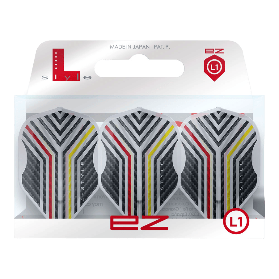Loty Arno Merk V1 Clear White w stylu L-Style L1EZ L-Style Arno Merk V1 Clear White L1EZ Flights werden als Set mit transparentem Design gezeigt. Die spezielle Form und Farbe sind erkennbar.