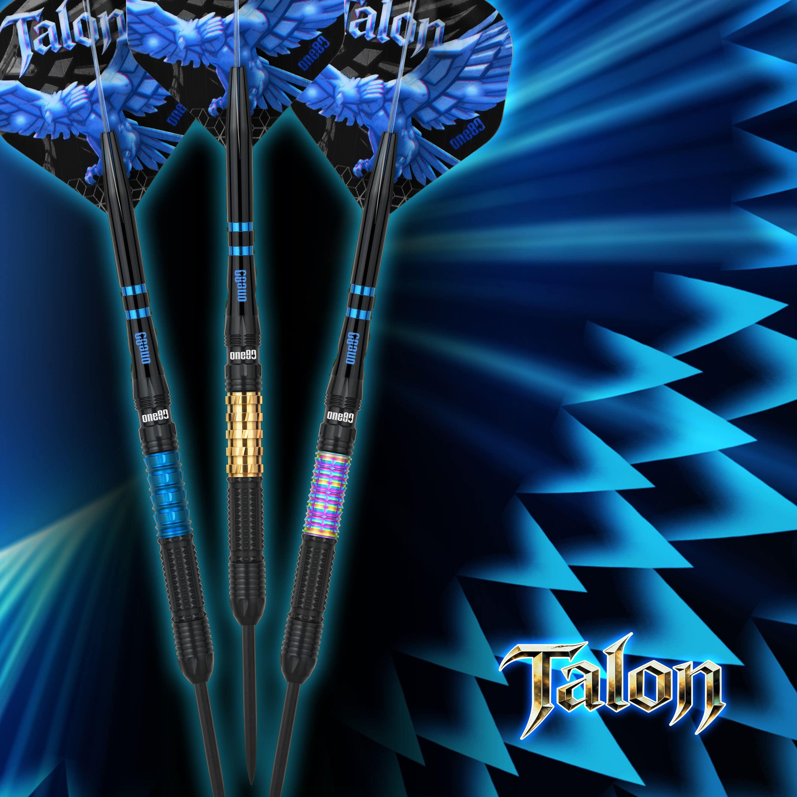 Lotki stalowe One80 Talon T1 Das Bild präsentiert die One80 Talon Steeldarts. Diese Steeldarts überzeugen durch ihre besondere Griffigkeit.