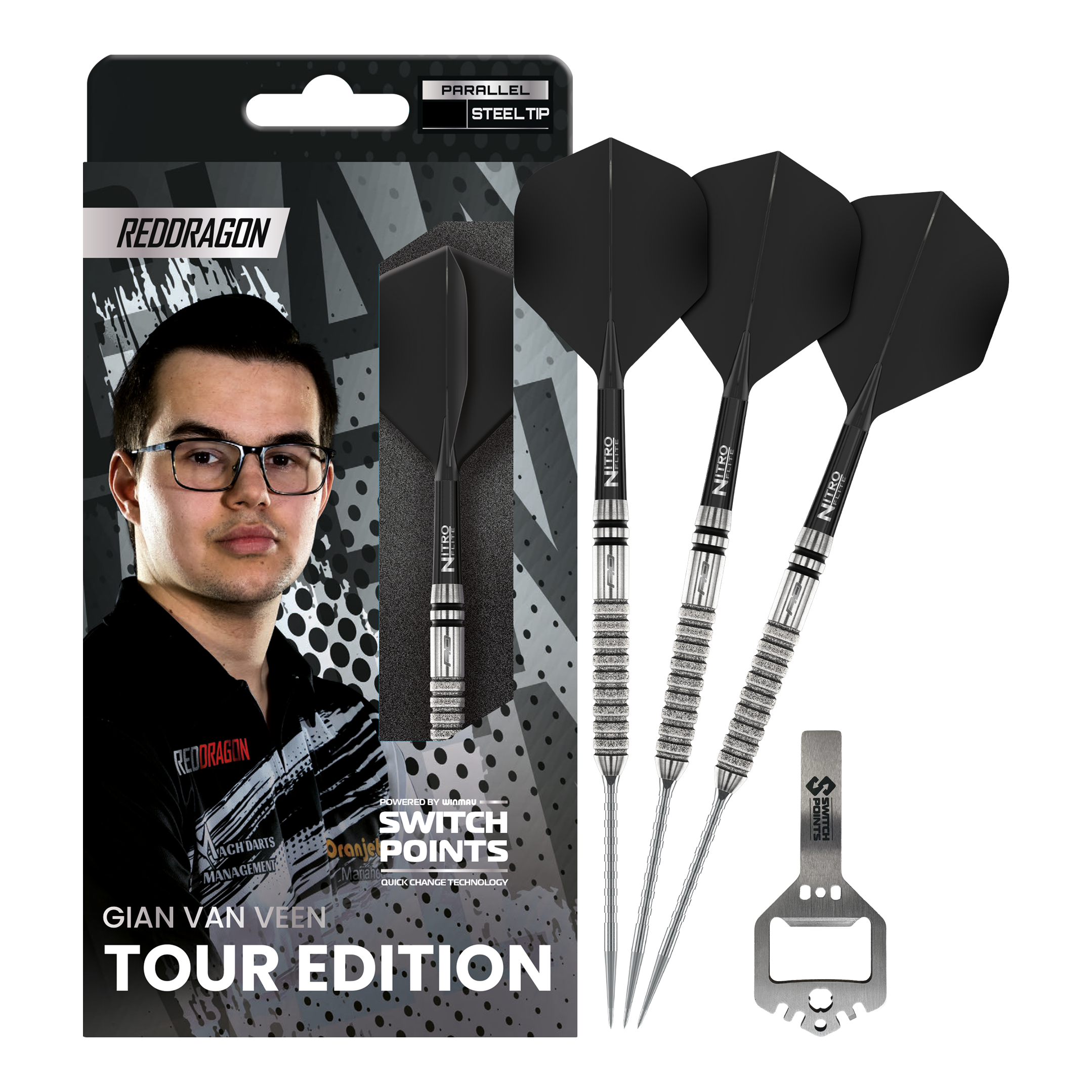 Red Dragon Gian Van Veen Tour Edition Switch Point Steeldarts - 21g Abgebildet sind die Red Dragon Gian Van Veen Tour Edition Switch Point Steeldarts - 21g in voller Länge. Die Steeldarts zeichnen sich durch ihre hochwertige Verarbeitung aus.
