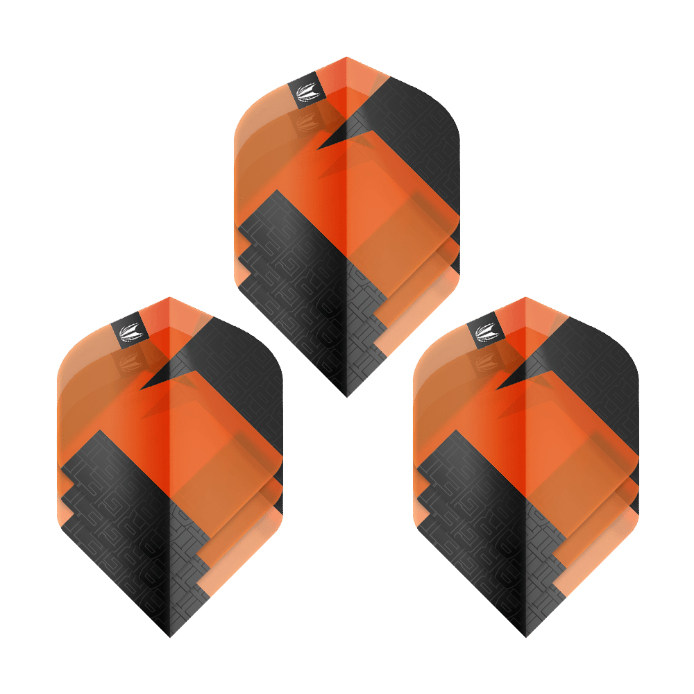 Target Pro Ultra TAG Orange No2 Standardowe lotki - 3 zestawy Das Bild zeigt drei Sets der Target Pro Ultra TAG Orange No2 Standard Flights. Die Flights sind in den Farben Orange und Schwarz gestaltet und haben ein geometrisches Muster.