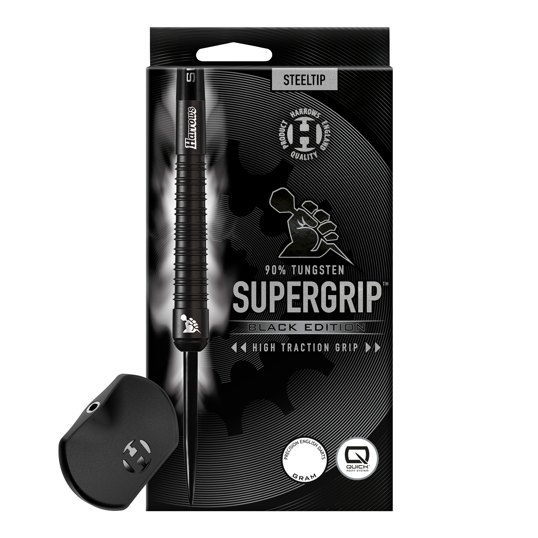 Lotki stalowe Harrows Supergrip 90 Black Edition Quick Point Harrows Supergrip 90 Black Edition Quick Point Steeldarts sind schwarze Steeldarts mit auffälligem Design. Sie sind ideal für präzises und professionelles Dartspiel.