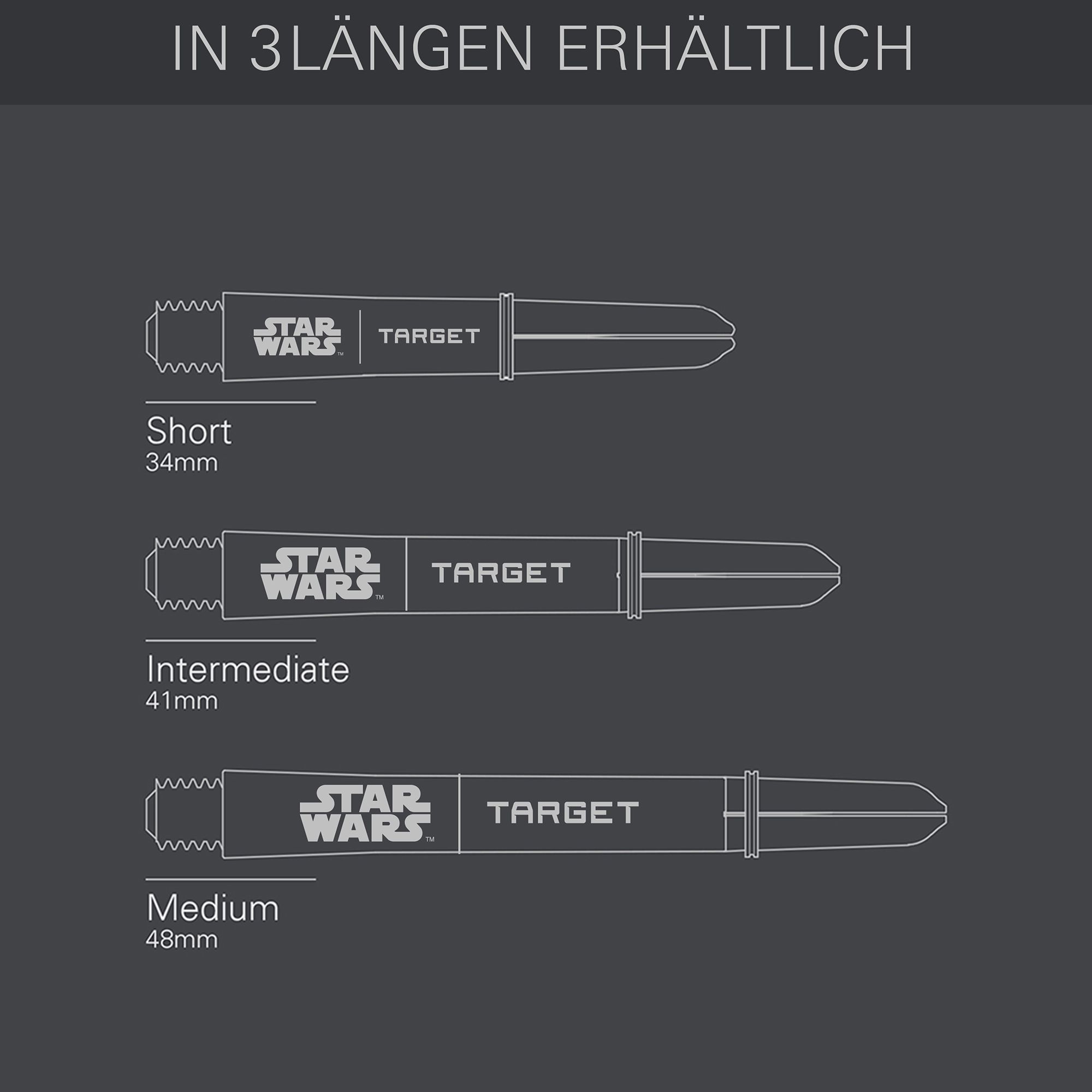 Target Star Wars ProGrip Shafts - Grau sind auf diesem Bild zu sehen. Die Dartschäfte sind in grauer Farbe dargestellt.
