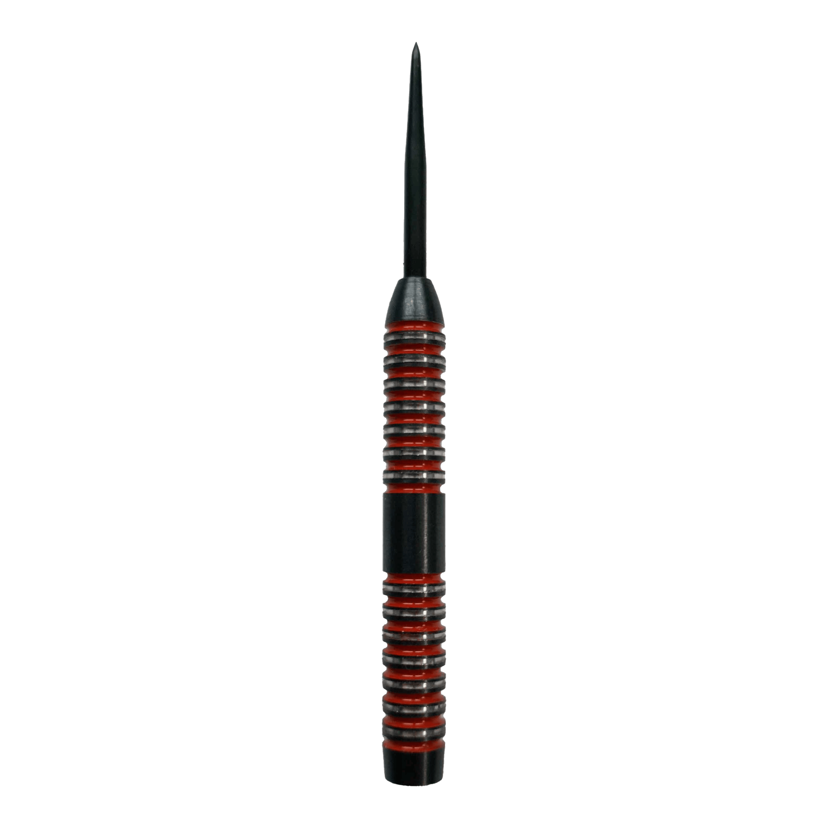 Lufy McDart Crimson Steeldart Das Bild zeigt einen McDart Crimson Steeldart Barrel mit schwarzem und rotem Design. Der Barrel hat eine gerillte Oberfläche für besseren Halt.